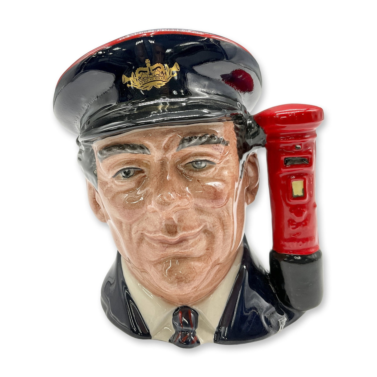 Postman D6801 - Small - Royal Doulton Character Jug: Black jacket and cap; white shirt; red pillar box. Royal Doulton backstamp. Artist: Stanley J. Taylor Dimensions: 4"H Date or Era: 1988 Edition Number and/or Size: 790 of 5000 Manufacturer or Bran