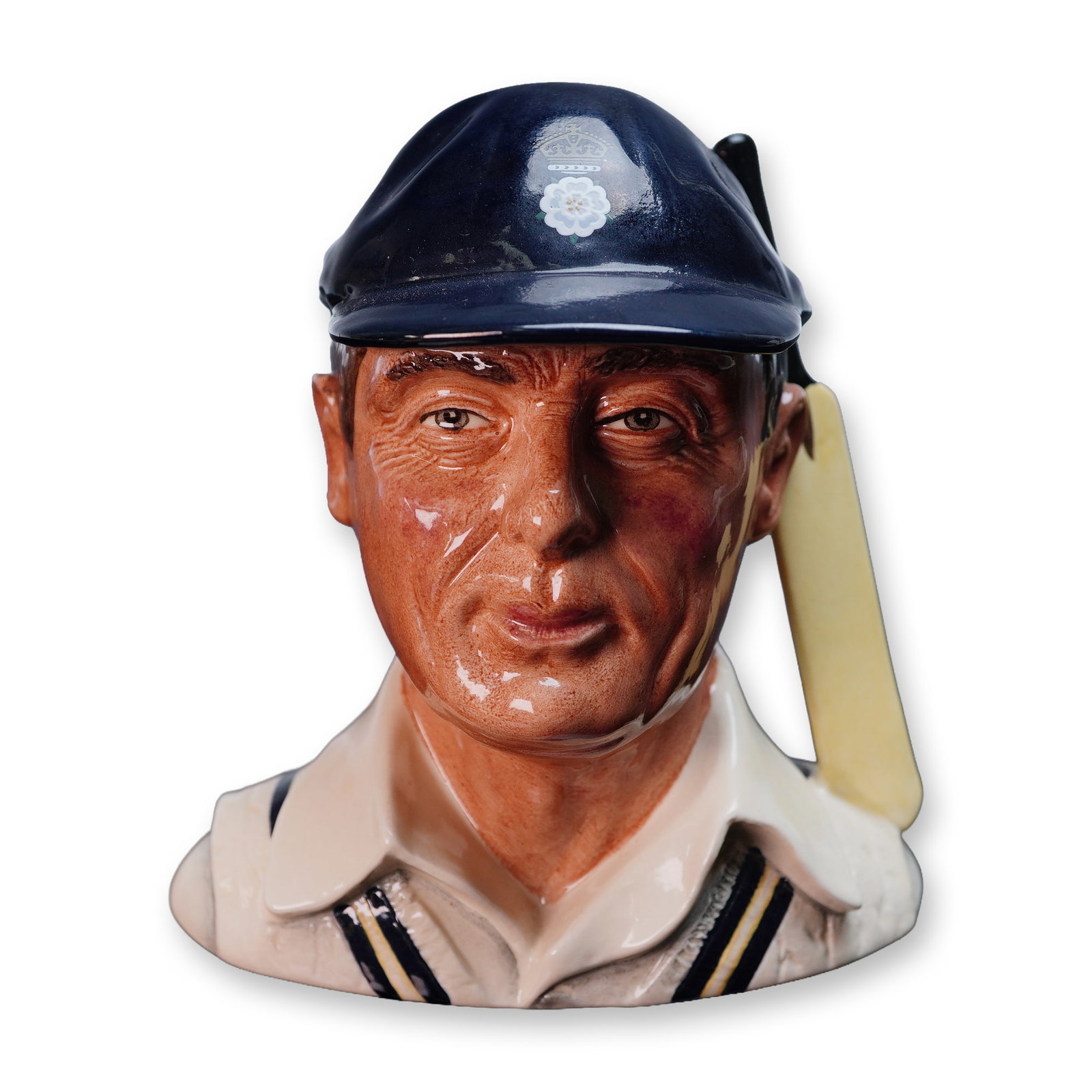 Royal Doulton Jug, Hampshire Cricketer Small D6739: Charming Royal Doulton small character jug titled The Hampshire Cricketer, model D6739. Specially commissioned in 1985 by the Hampshire County Cricket Club to commemorate 100 years of county cricket a