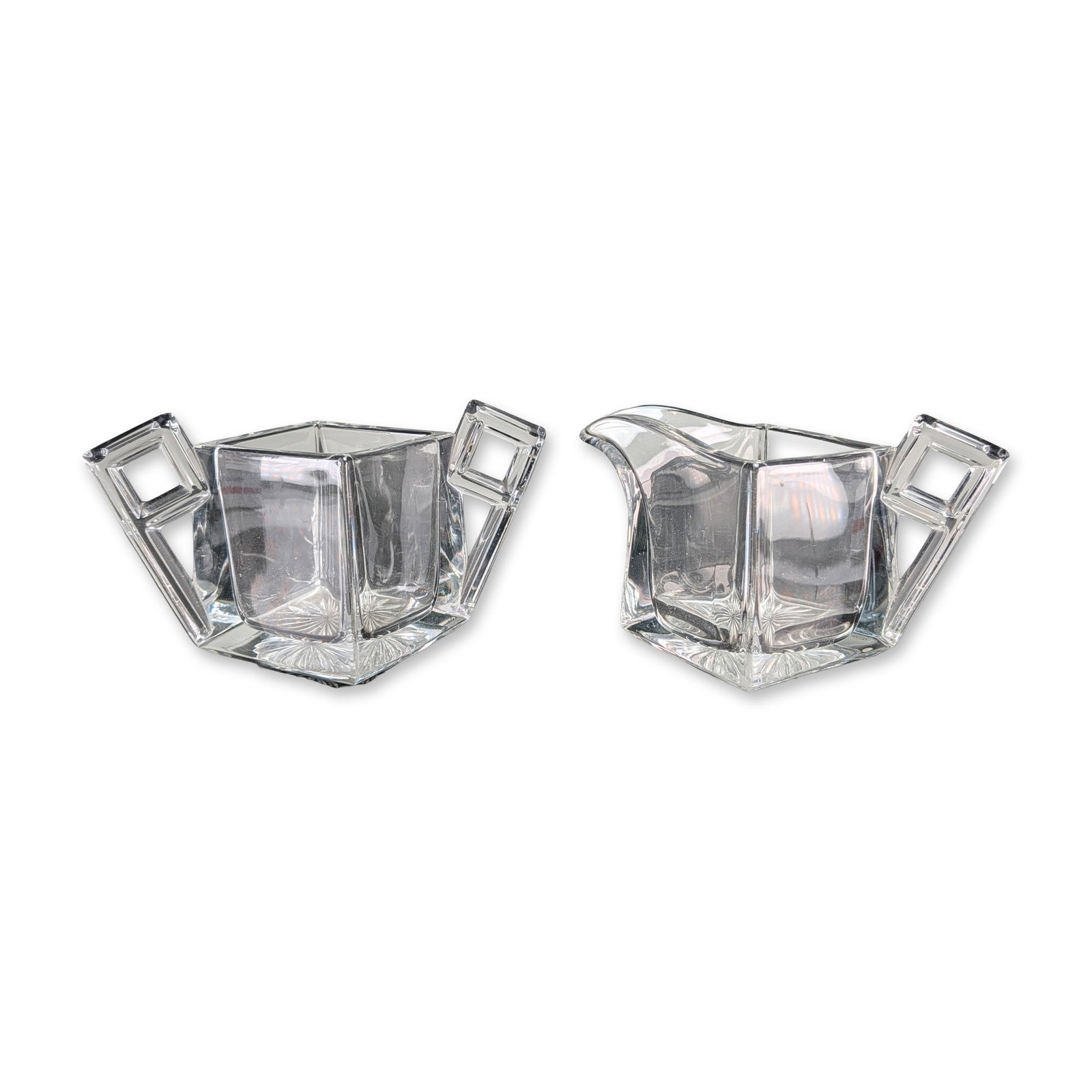 2pc August H. Heisey & Company Art Deco Clear Glass Sugar and Creamer (1 of 4)