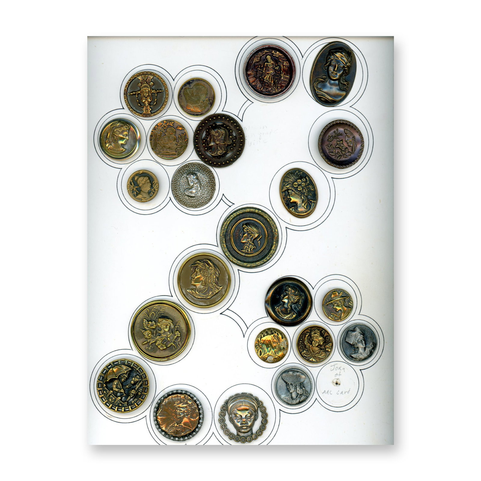 A CARD OF DIVISION ONE ASSORTED METAL PICTORIAL BUTTONS (1 of 5)