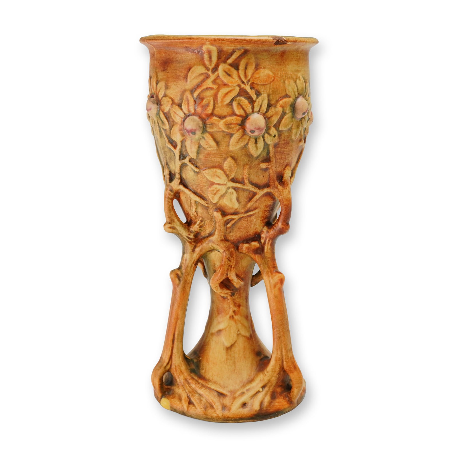 Weller Pottery Floral and Root Design Chalice Vase, Woodcraft (1 of 3)