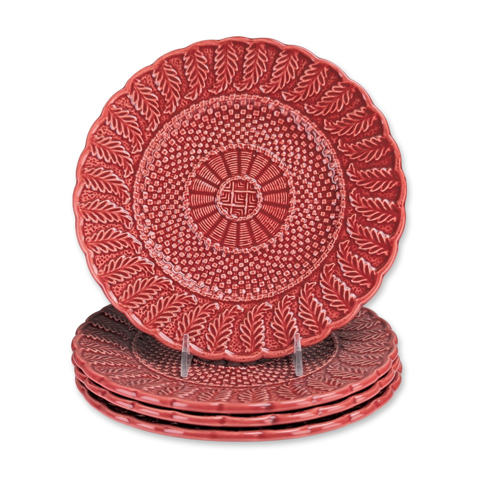 4pc Bordallo Pinheiro Portugal Salmon Pink Ceramic Plates (1 of 4)