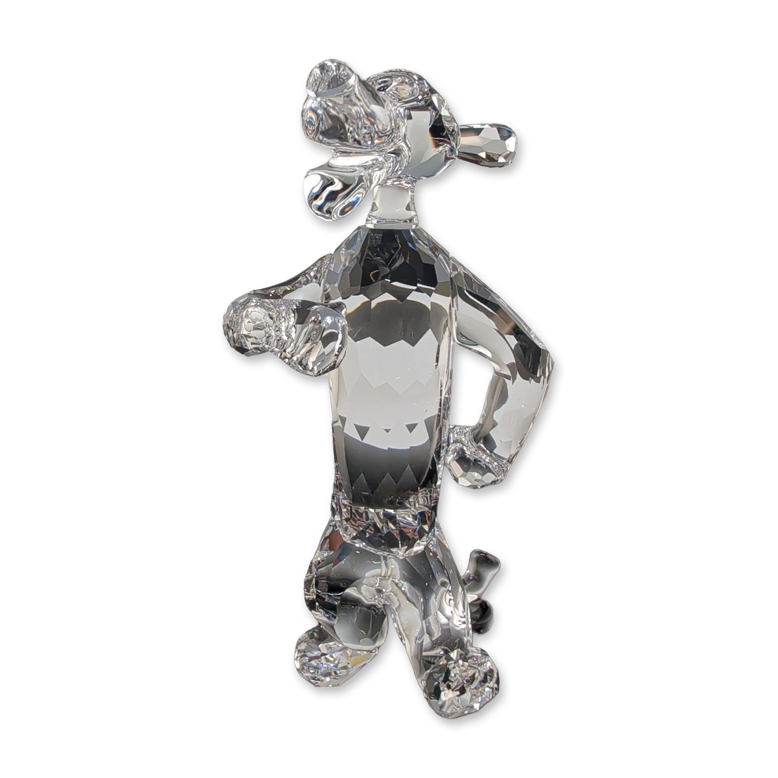 Swarovski Disney Crystal Figurine with Box, Tigger: Swarovski Disney Tigger crystal figurine crafted in faceted clear crystal with jet crystal eyes, depicted in a excited thumbs up standing pose. Marked on the underside of the paw with the Swarovski sw