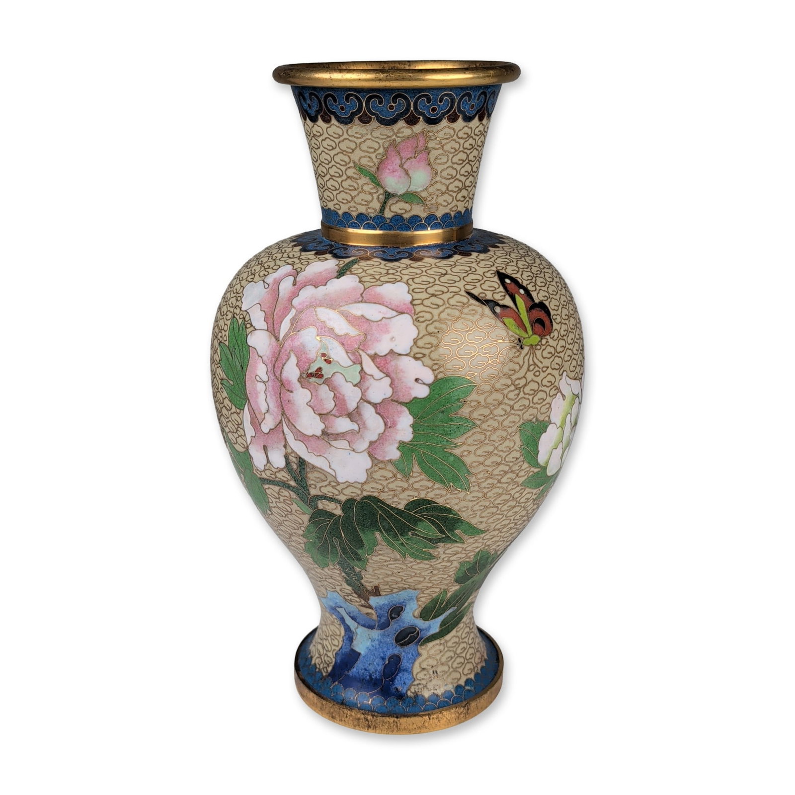 Chinese Cloisonne Enamel Floral Butterfly Vase (1 of 5)