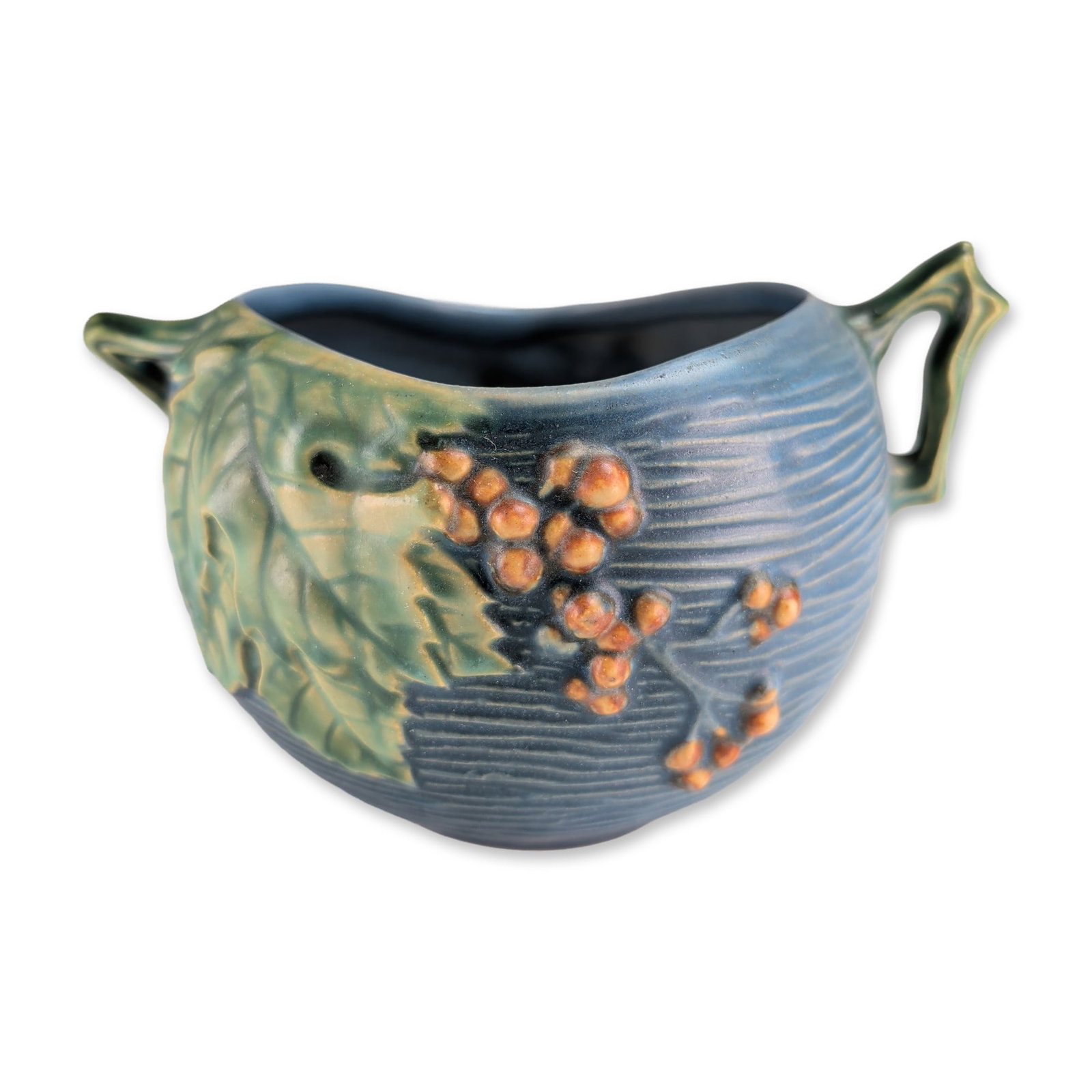 Roseville Bushberry Blue Art Pottery Planter (1 of 3)
