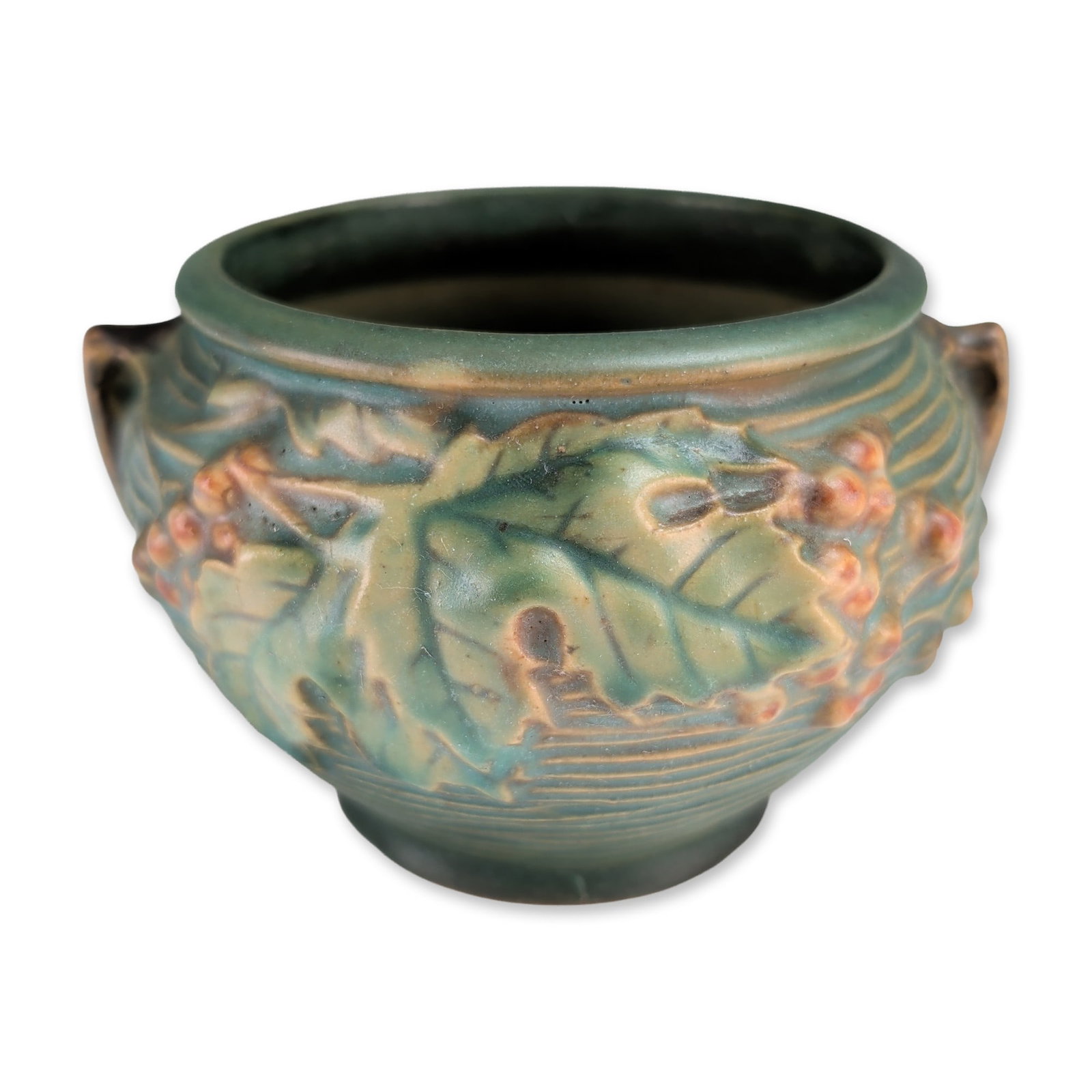 Roseville Bushberry Green Pottery Bowl (1 of 3)