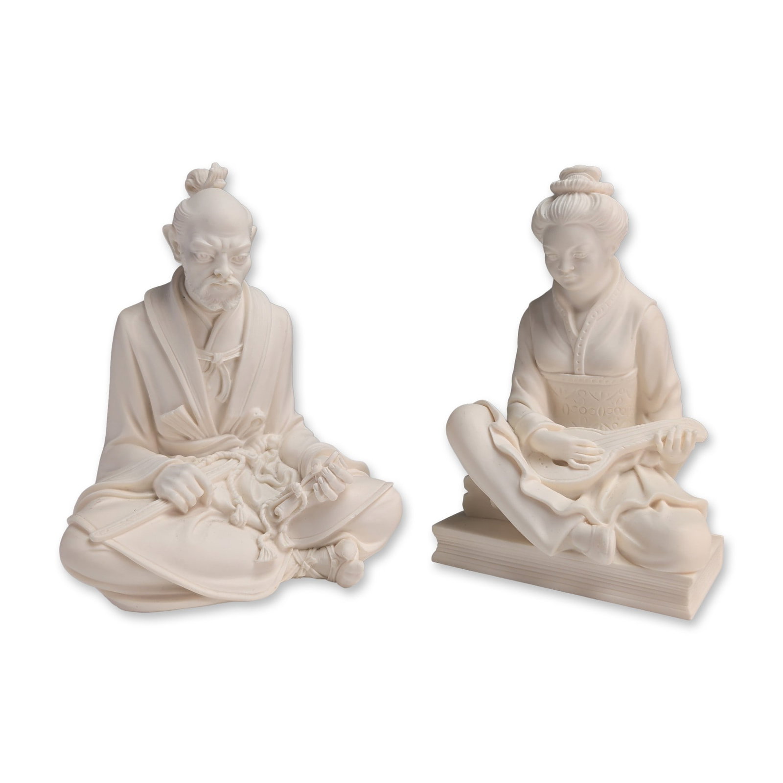 2pc Arnaldo Giannelli (Italian, 1907-2005) Alabaster Composite Geisha and Samurai Figurines (1 of 6)