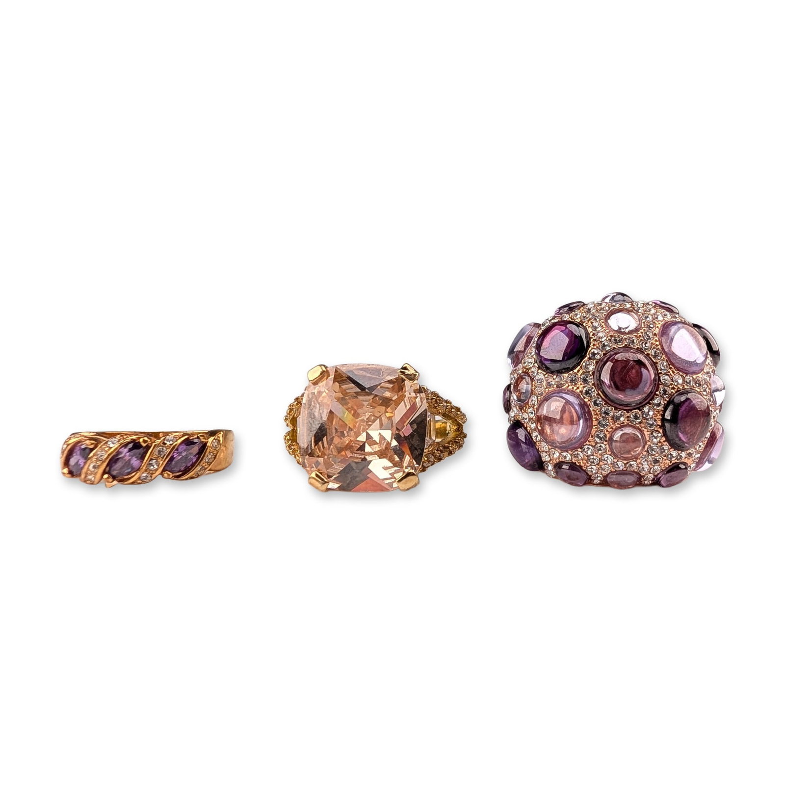 3pc Gold-Tone Gemstone Cocktail Rings (1 of 4)