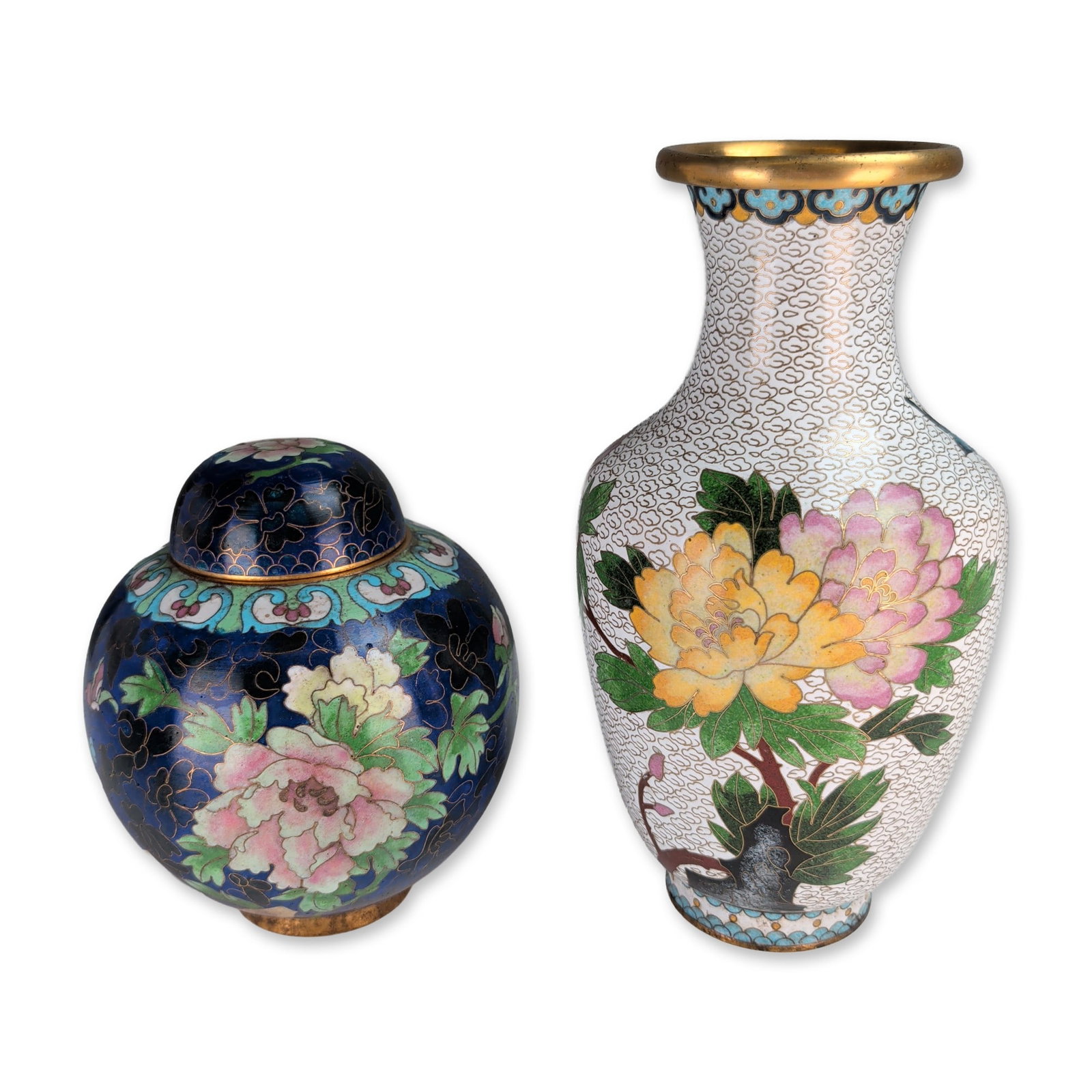 2pc Chinese Export Cloisonne Enamel Floral Vessels (1 of 3)