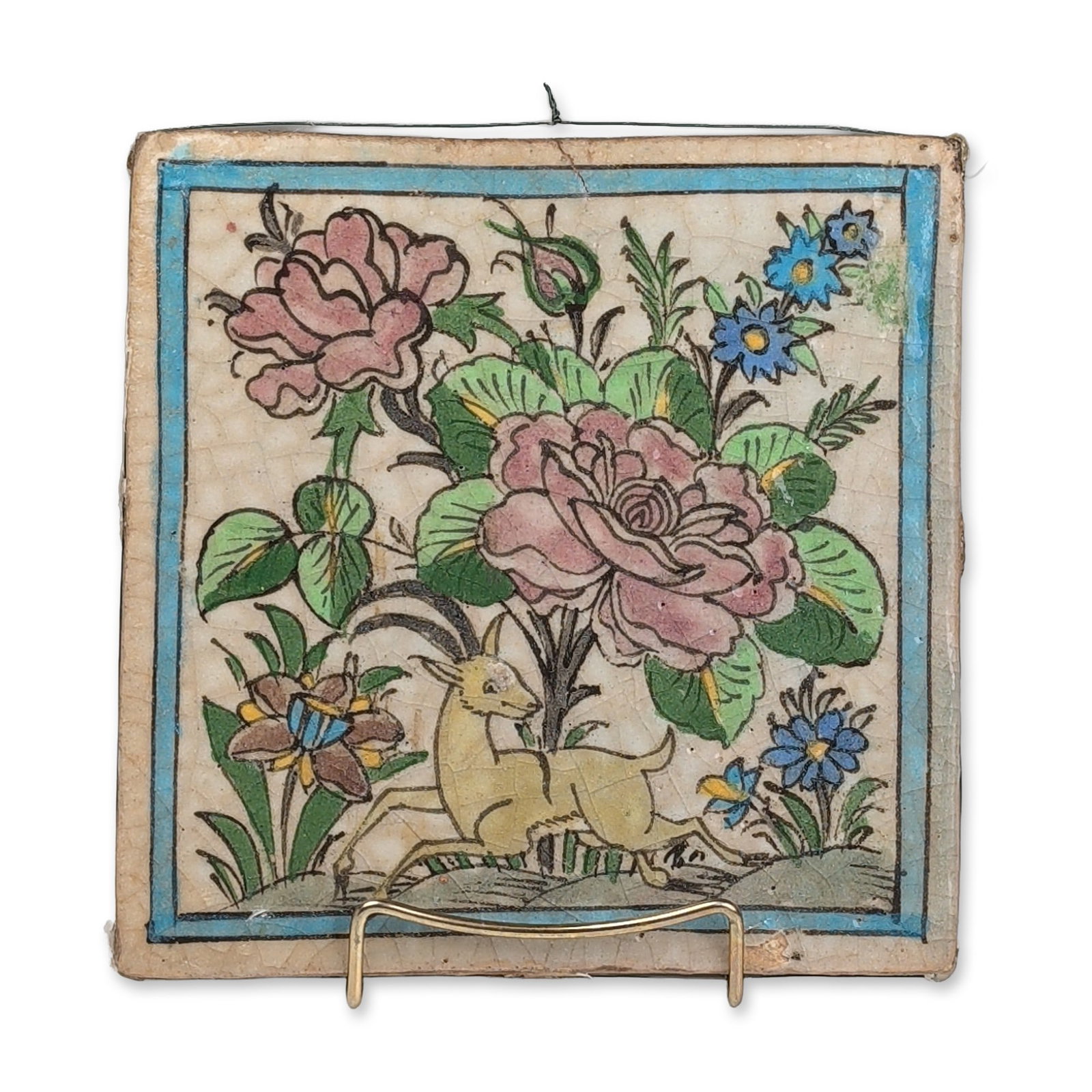 Persian Qajar Style Polychrome Earthenware Tile (1 of 4)