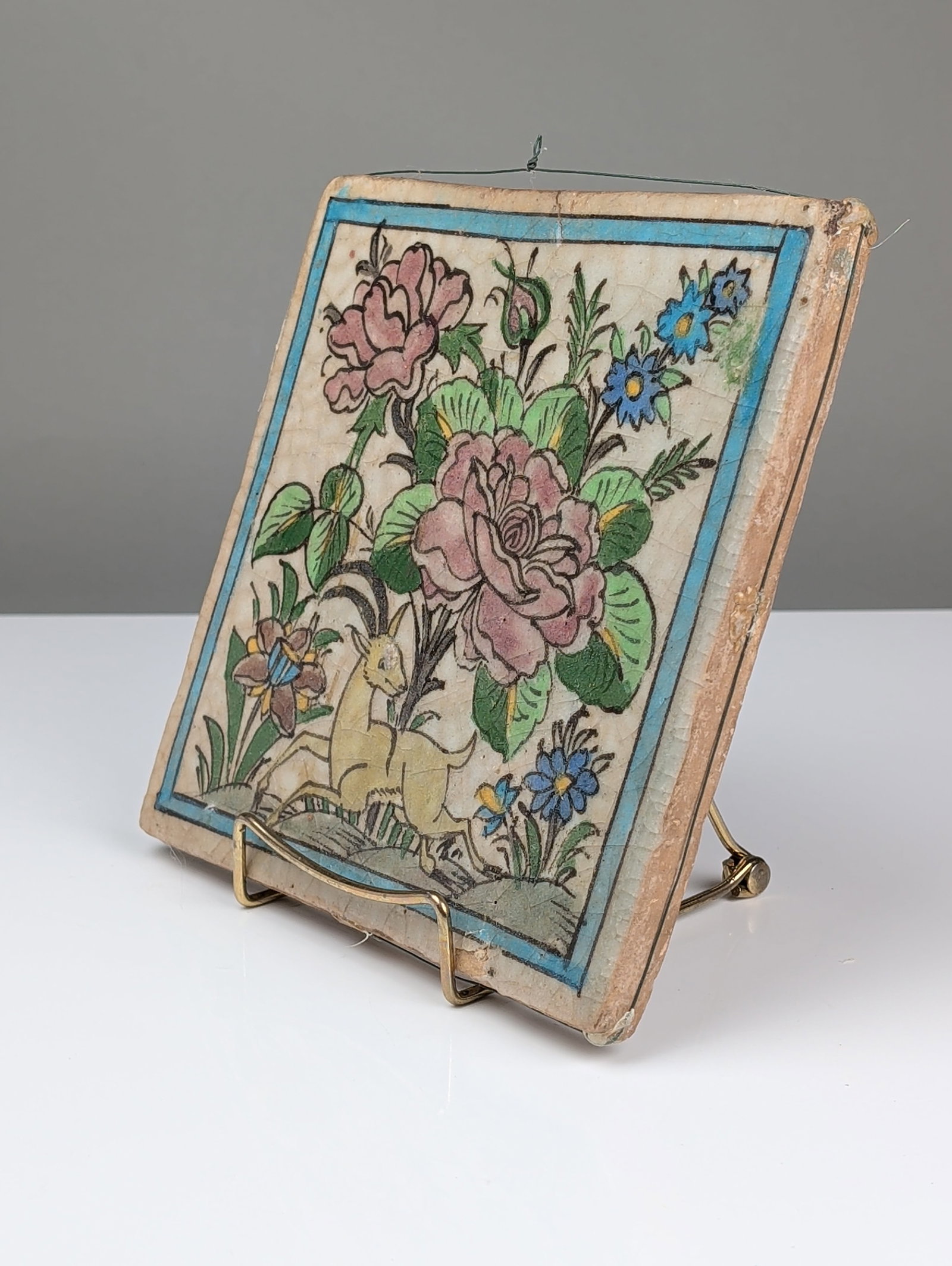 Persian Qajar Style Polychrome Earthenware Tile - 2