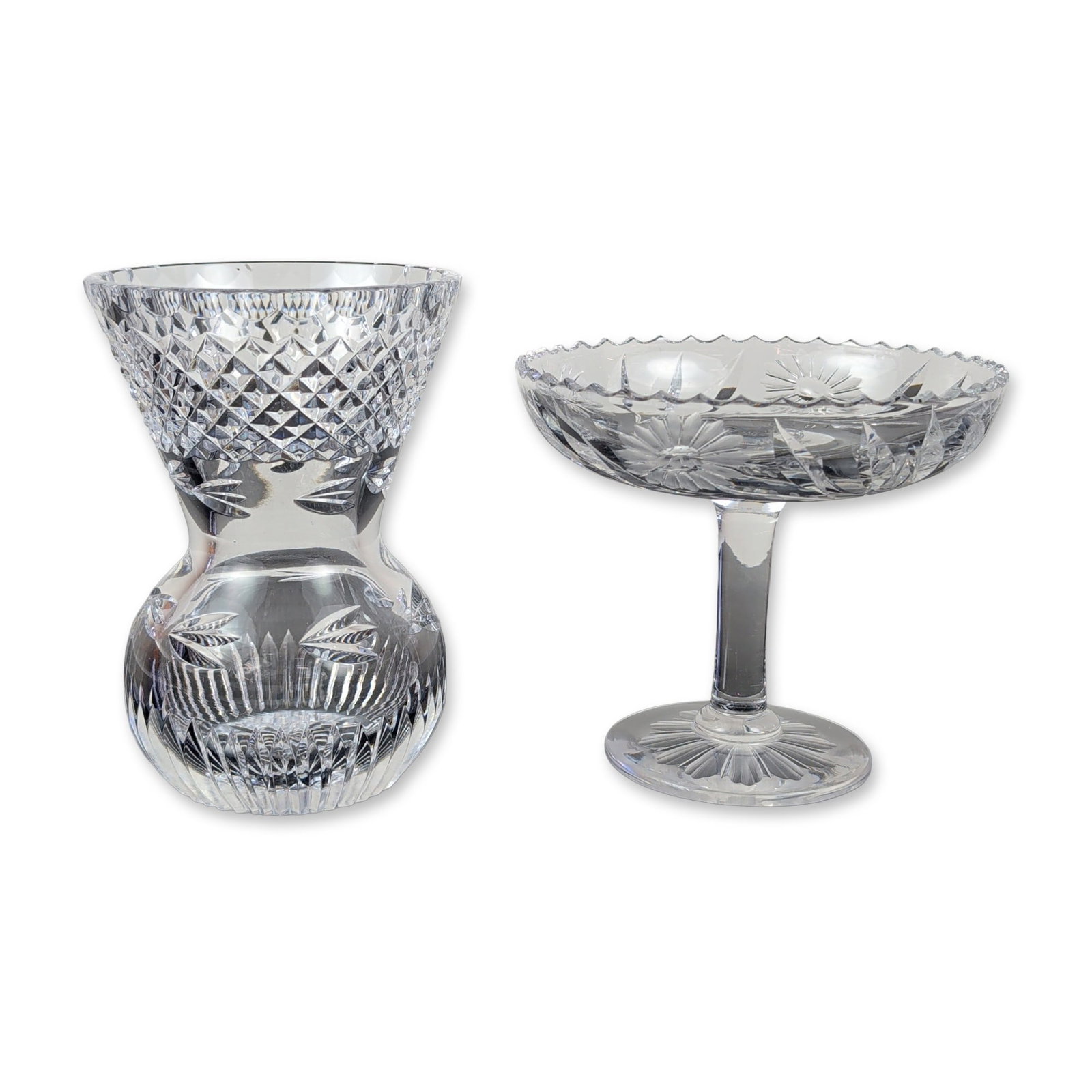 2pc Cut Crystal Vase and Footed Compote (1 of 4)