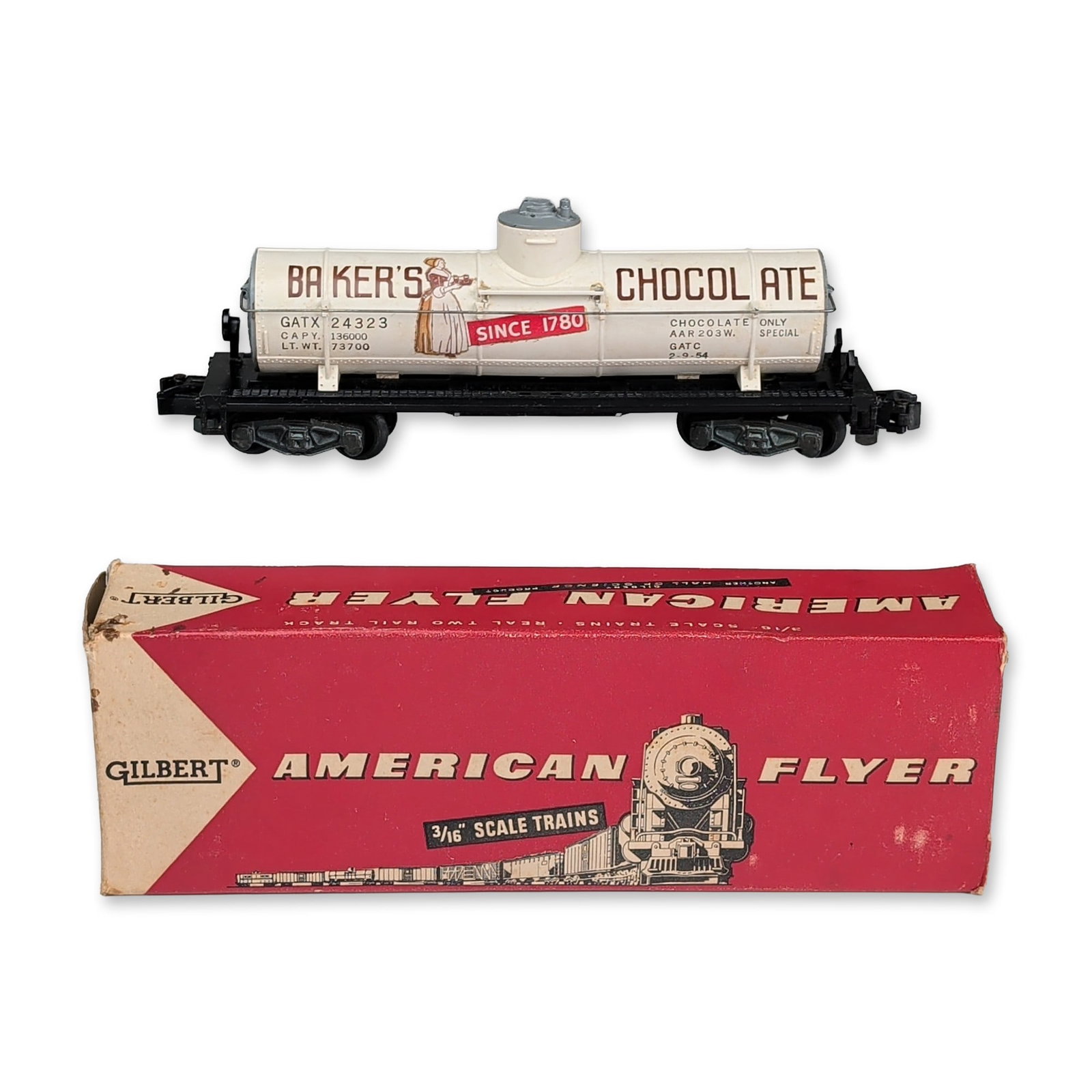 Gilbert American Flyer 3/16 Scale Trains, Baker's Chocolate Tank Car (1 of 3)