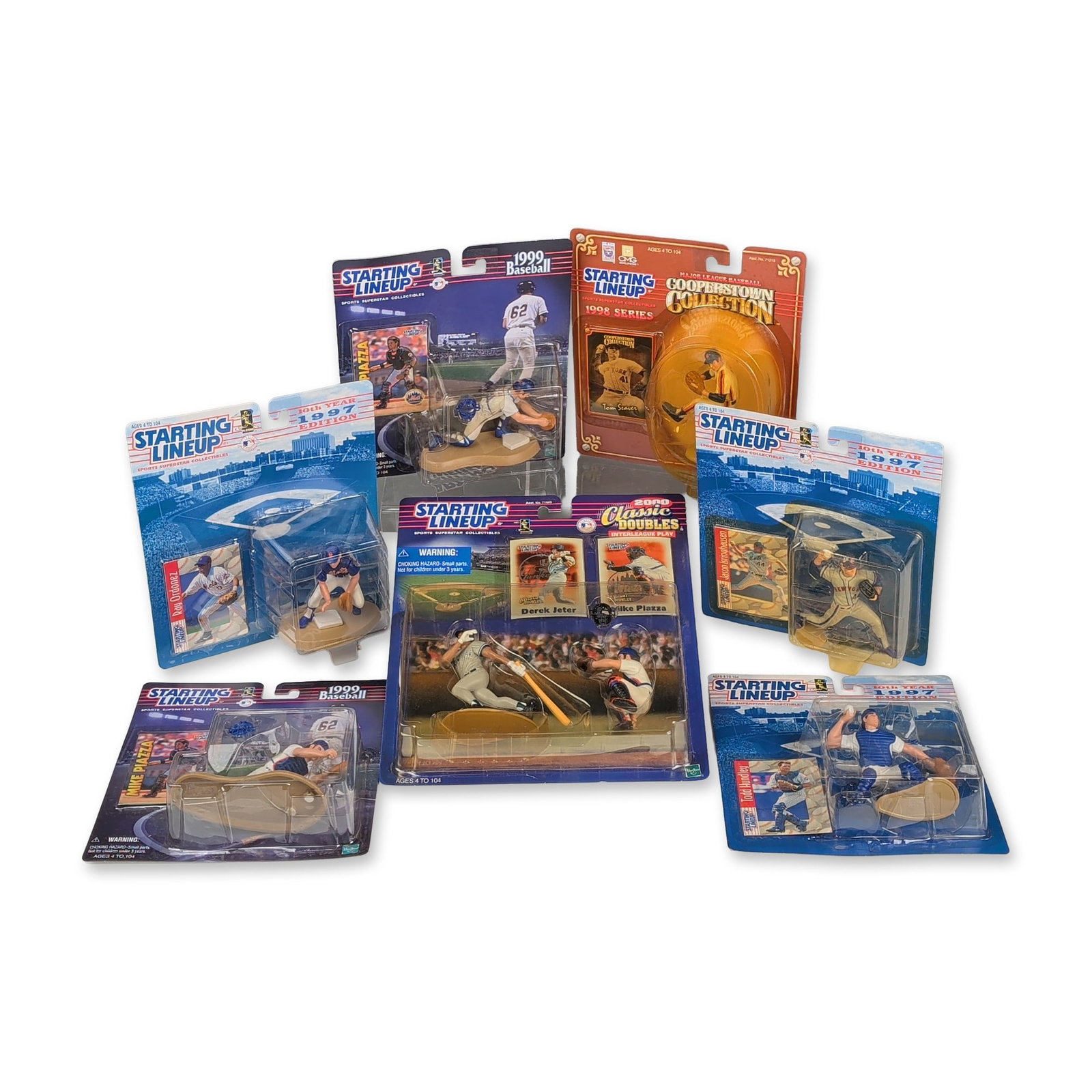 7pc Kenner & Hasbro Starting Lineup MLB Action Figure Collection: Collection of seven Kenner and Hasbro Starting Lineup Major League Baseball action figures produced between 1997 and 2000. The group primarily features players from the New York Mets and includes seve