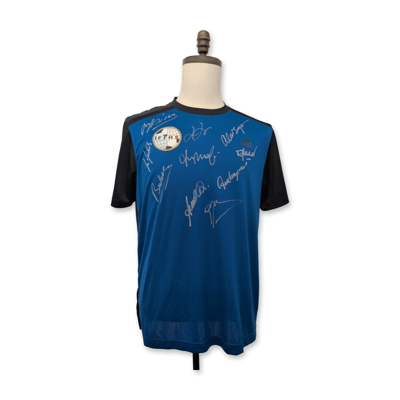 IFFHS Coach of the Year Soccer Jersey, Signed: Adidas IFFHS Best Club Coach of the Year limited edition signed jersey. Blue and black polyester soccer jersey featuring ten signatures in silver marker on the front panel. Signatures belong to Frank 