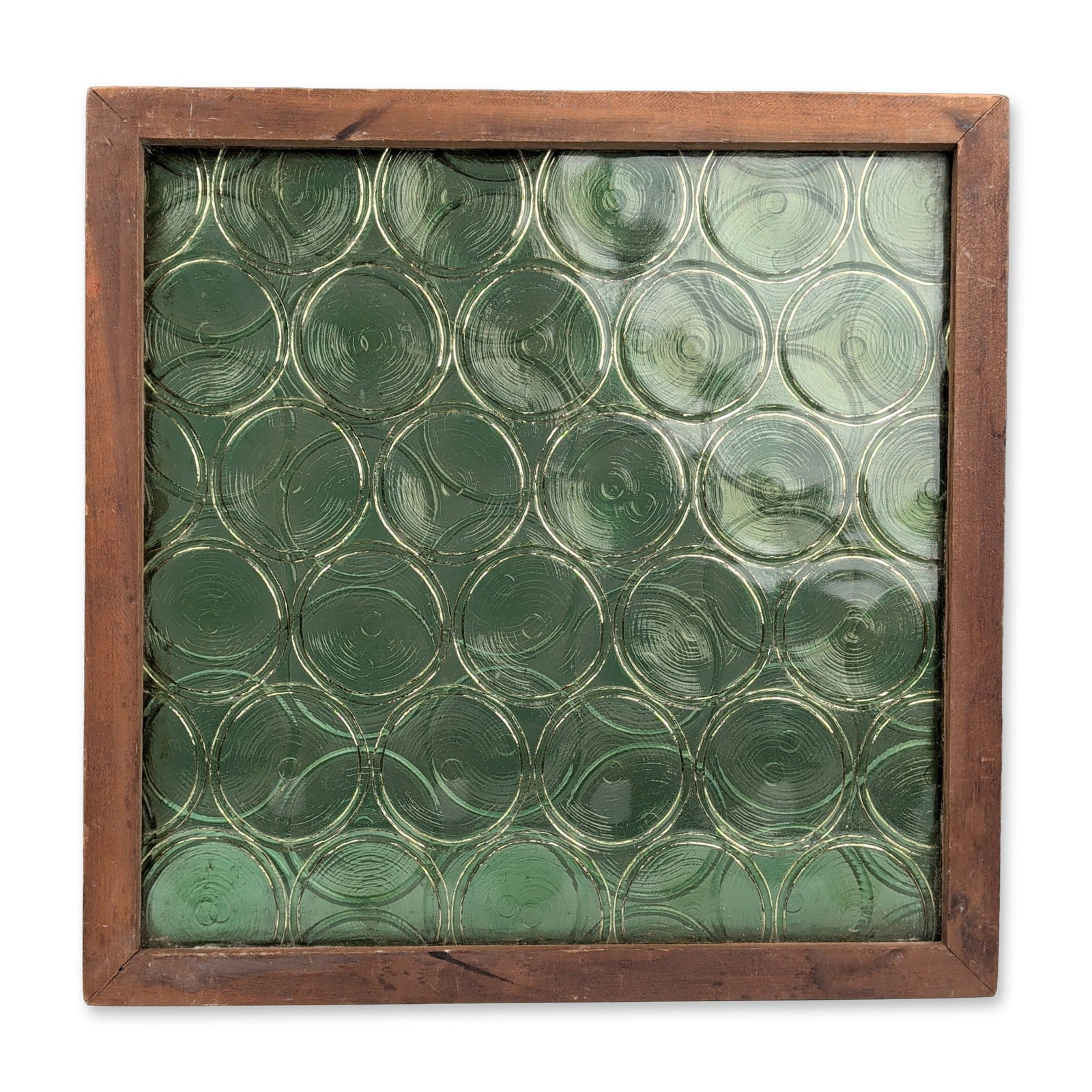 Emerald Green Leaded Bullseye Glass Wood Framed Panel (1 of 4)