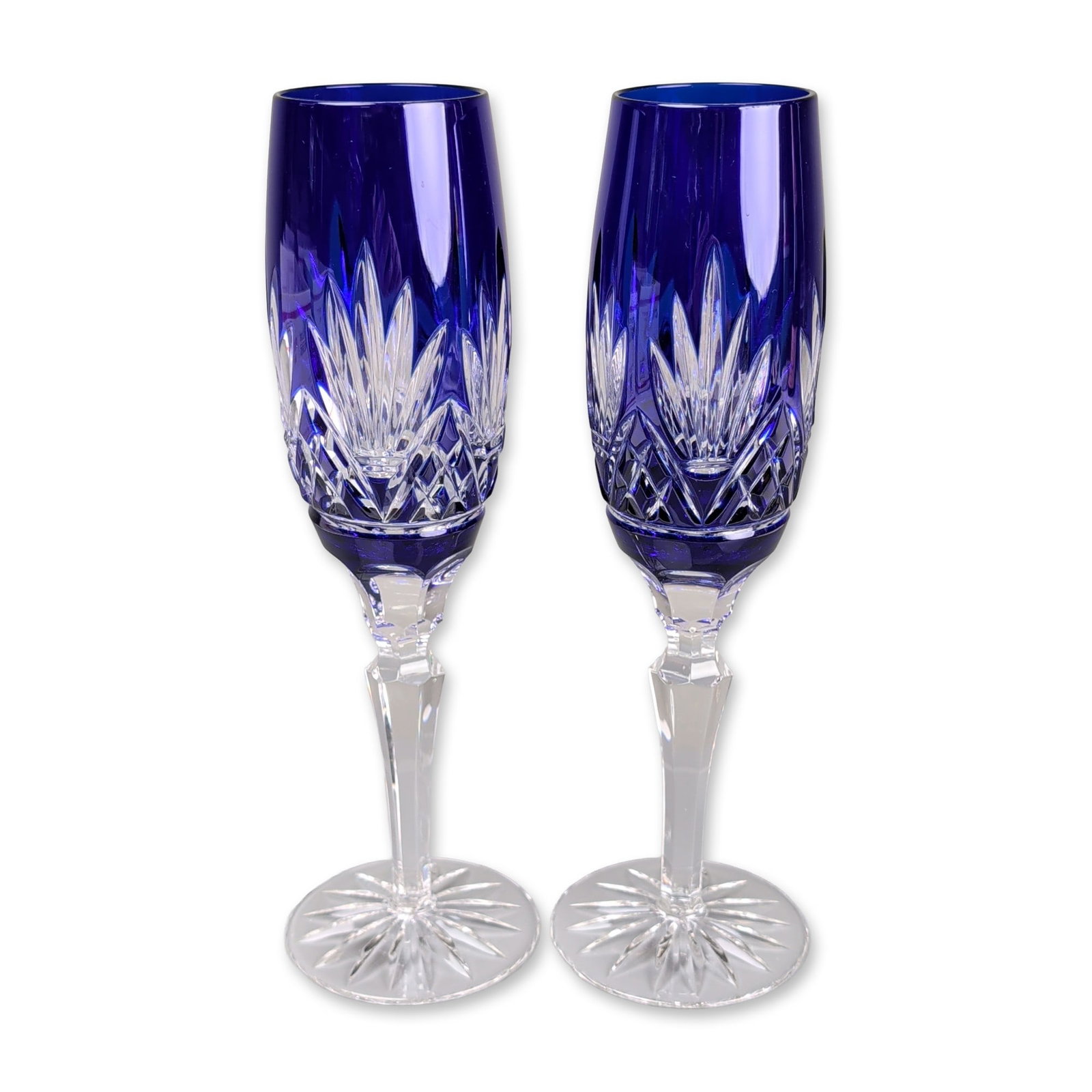 Pair of Cobalt Cut-to-Clear Champagne Flutes (1 of 3)