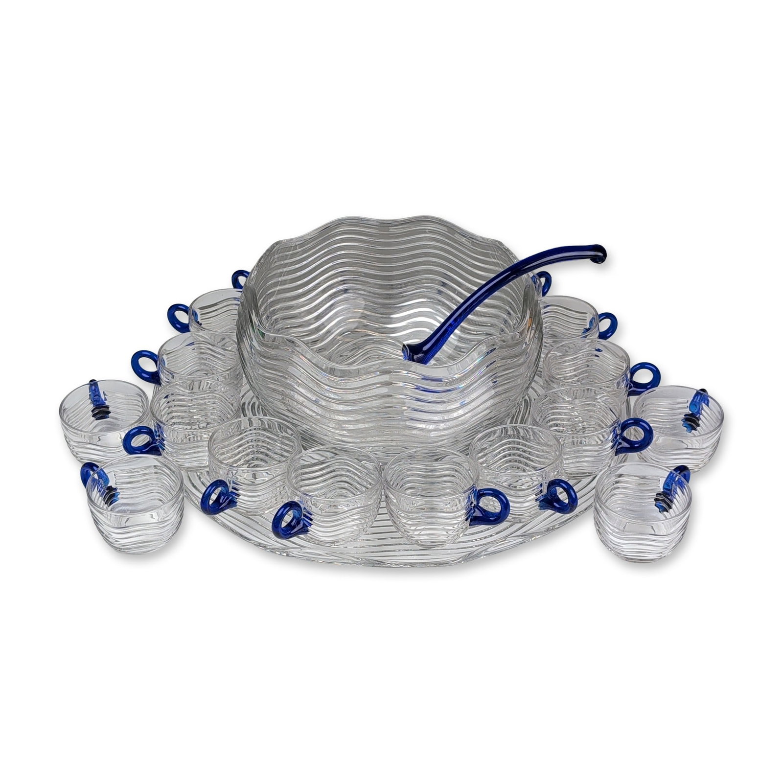 21pc Set of Mid-Century Rippled Glass Punch Set (1 of 7)