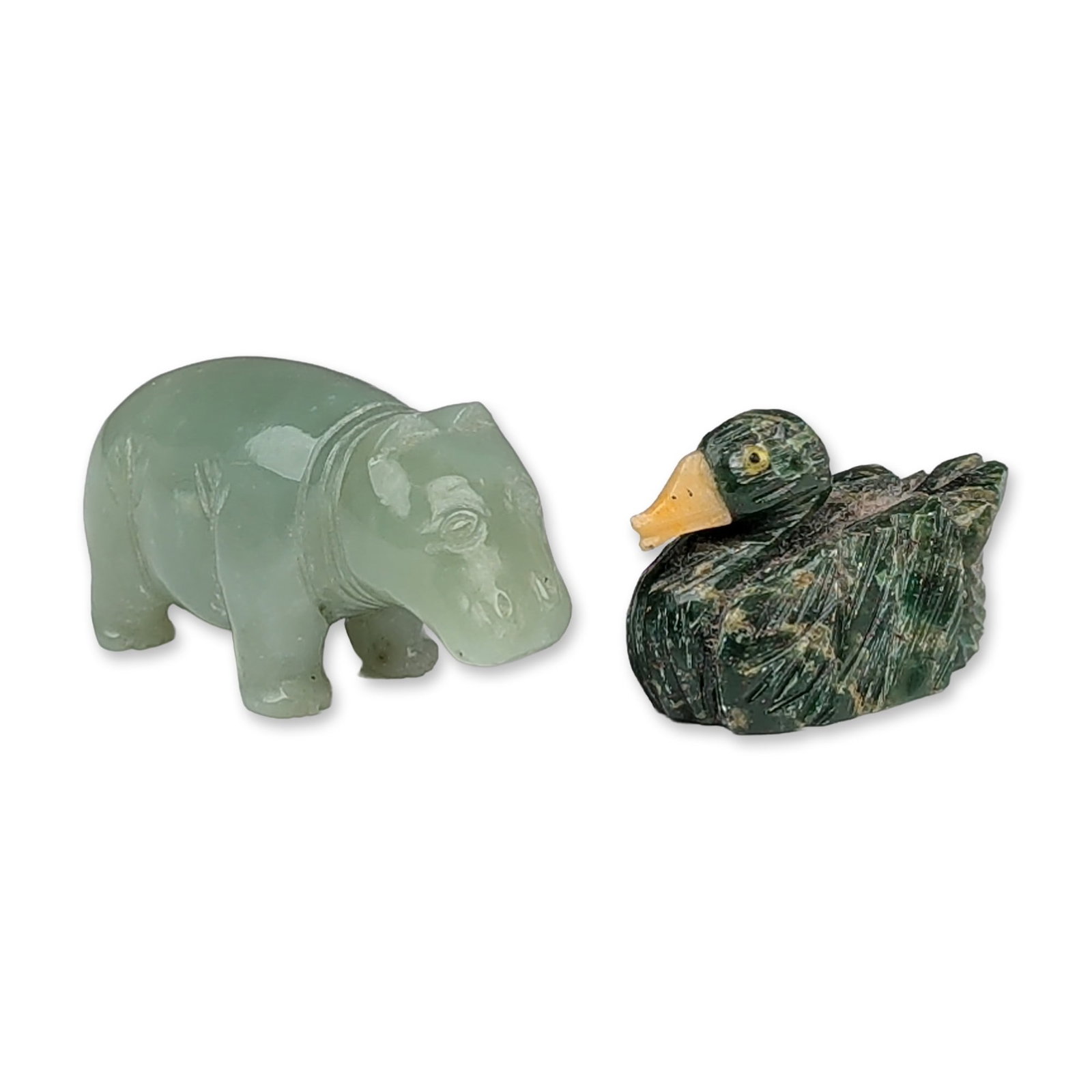 Two Carved Hardstone Animal Figurines, Duck and Hippo (1 of 5)