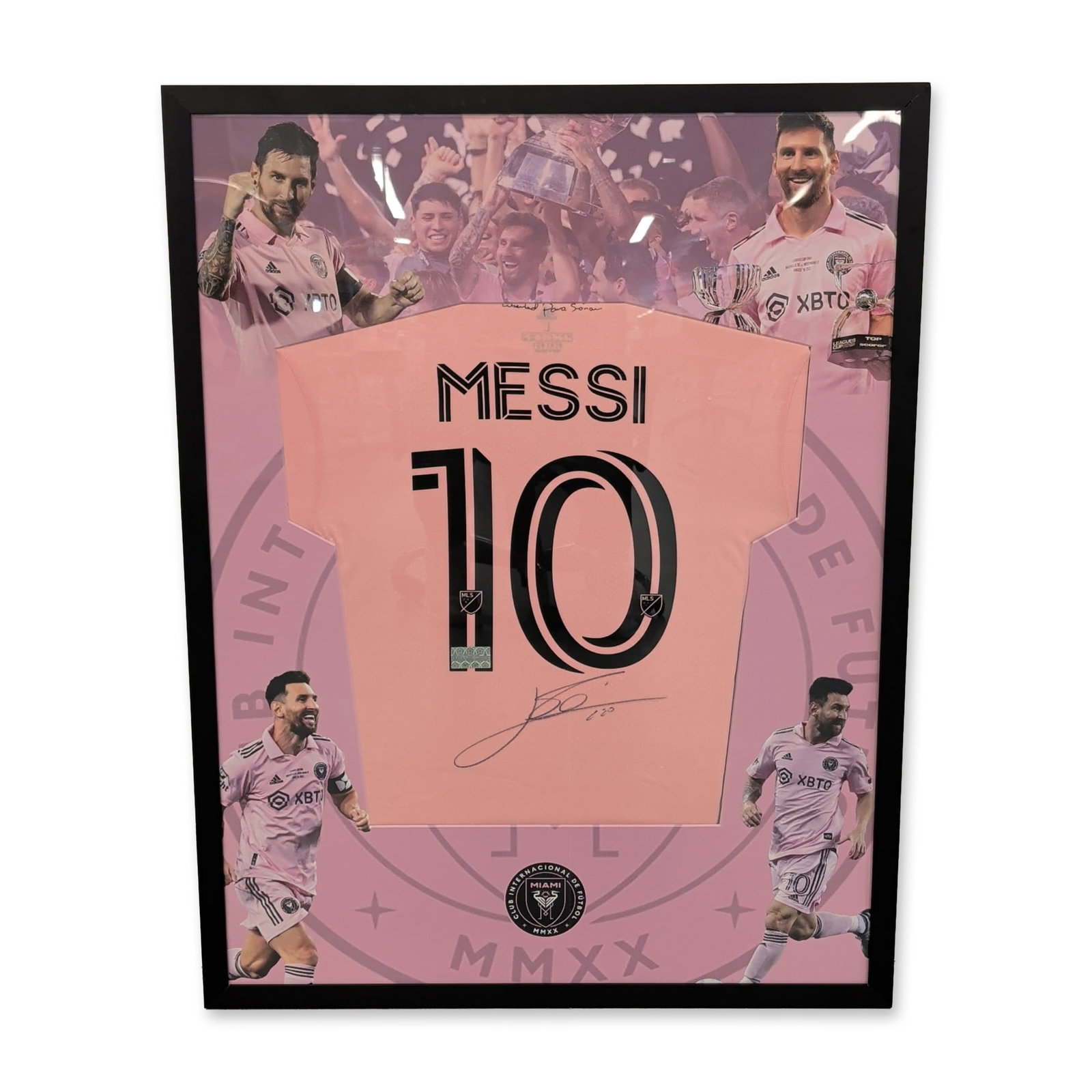 Lionel Messi Signed Inter Miami CF Home Shirt w/ COA: Inter Miami CF 2022-23 home shirt jersey hand-signed by Lionel Messi. The pink jersey features Messi name and number 10 in black lettering on the reverse. Messi's hand-applied signature in black perma