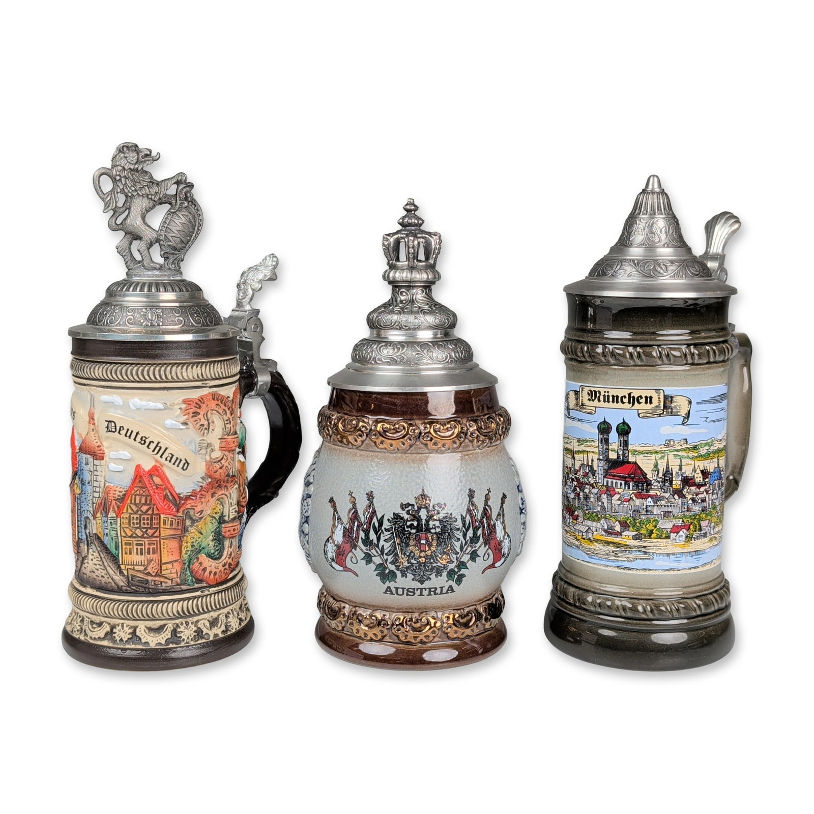 Three German and Austrian Lidded Beer Steins (1 of 4)