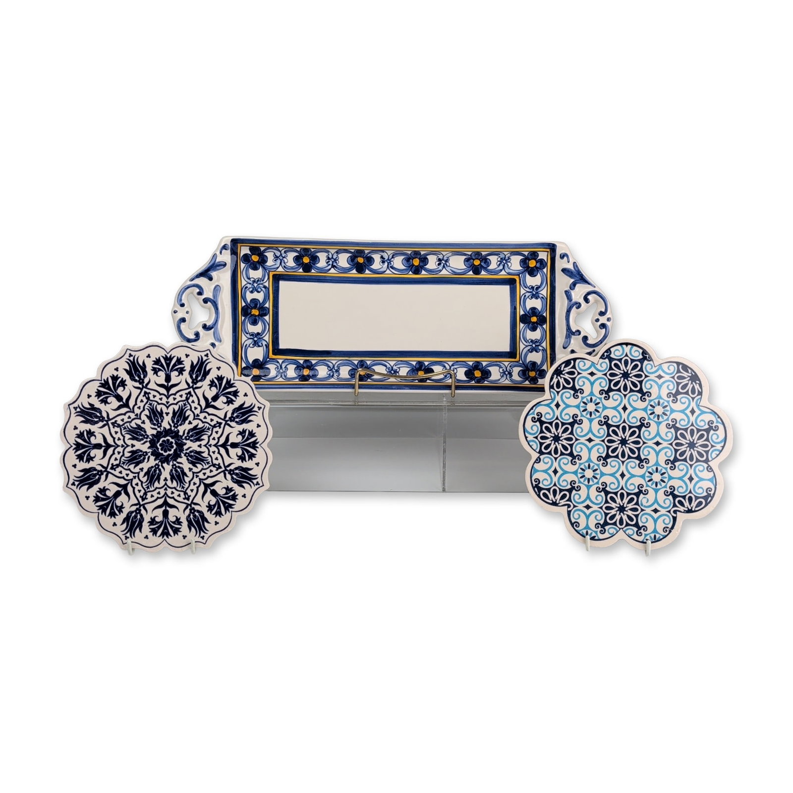 3pc Portugal and Turkish Ceramic Tray and Trivets (1 of 3)