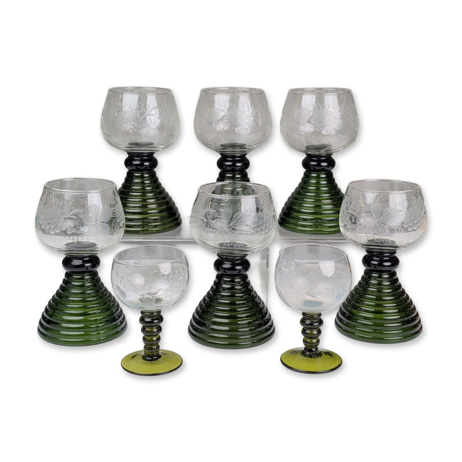 8pc Etched Glass Roemer Wine Glasses and Goblets (1 of 3)