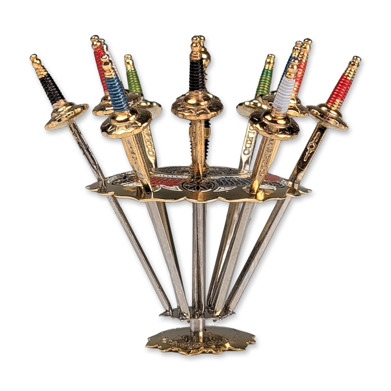 13pc Spanish Toledo Gold-Toned Enamel Miniature Sword Cocktail Pick Set (1 of 5)