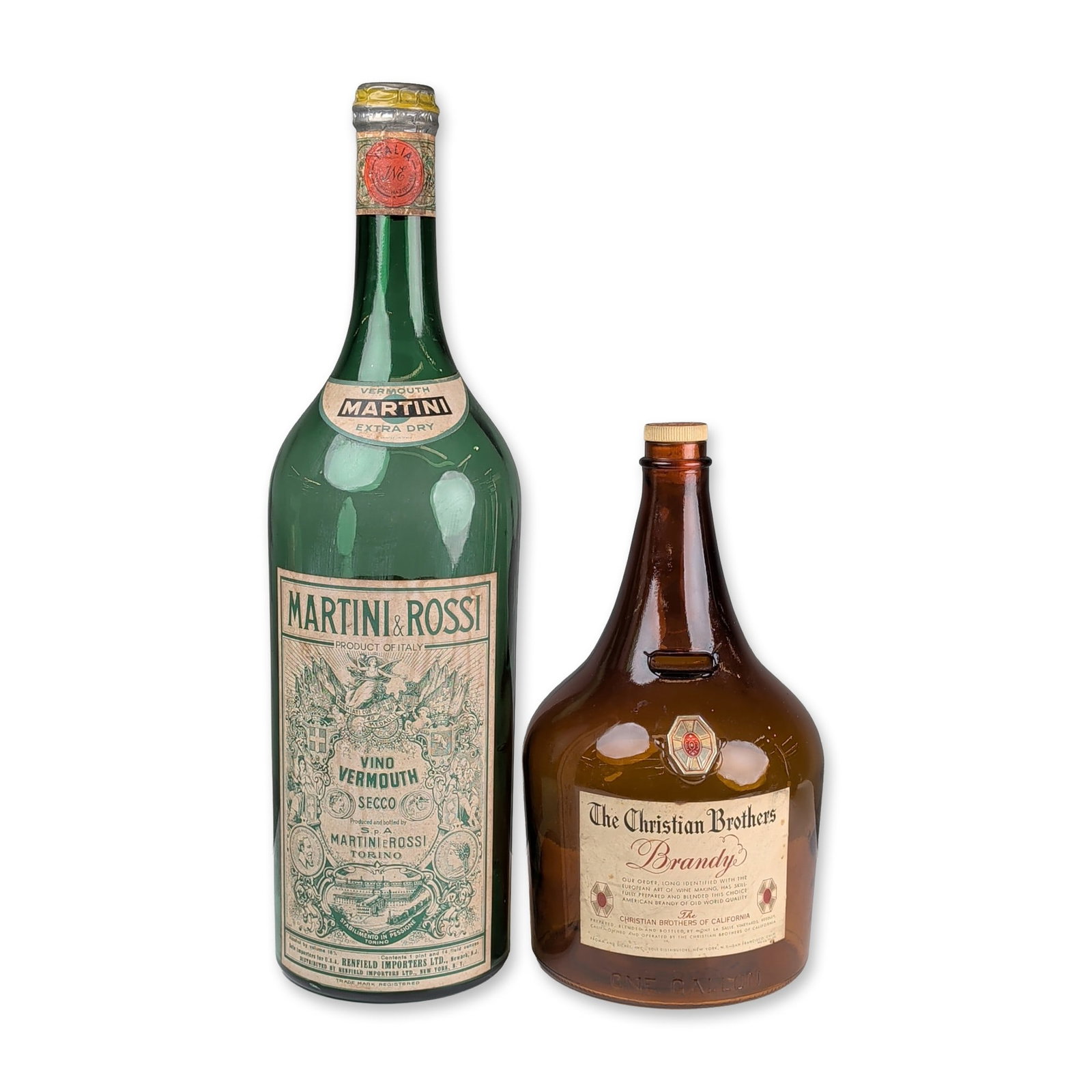 2pc Large Liquor Display Bottles, The Christian Brothers Brandy and Martini & Rossi Vermouth (1 of 4)