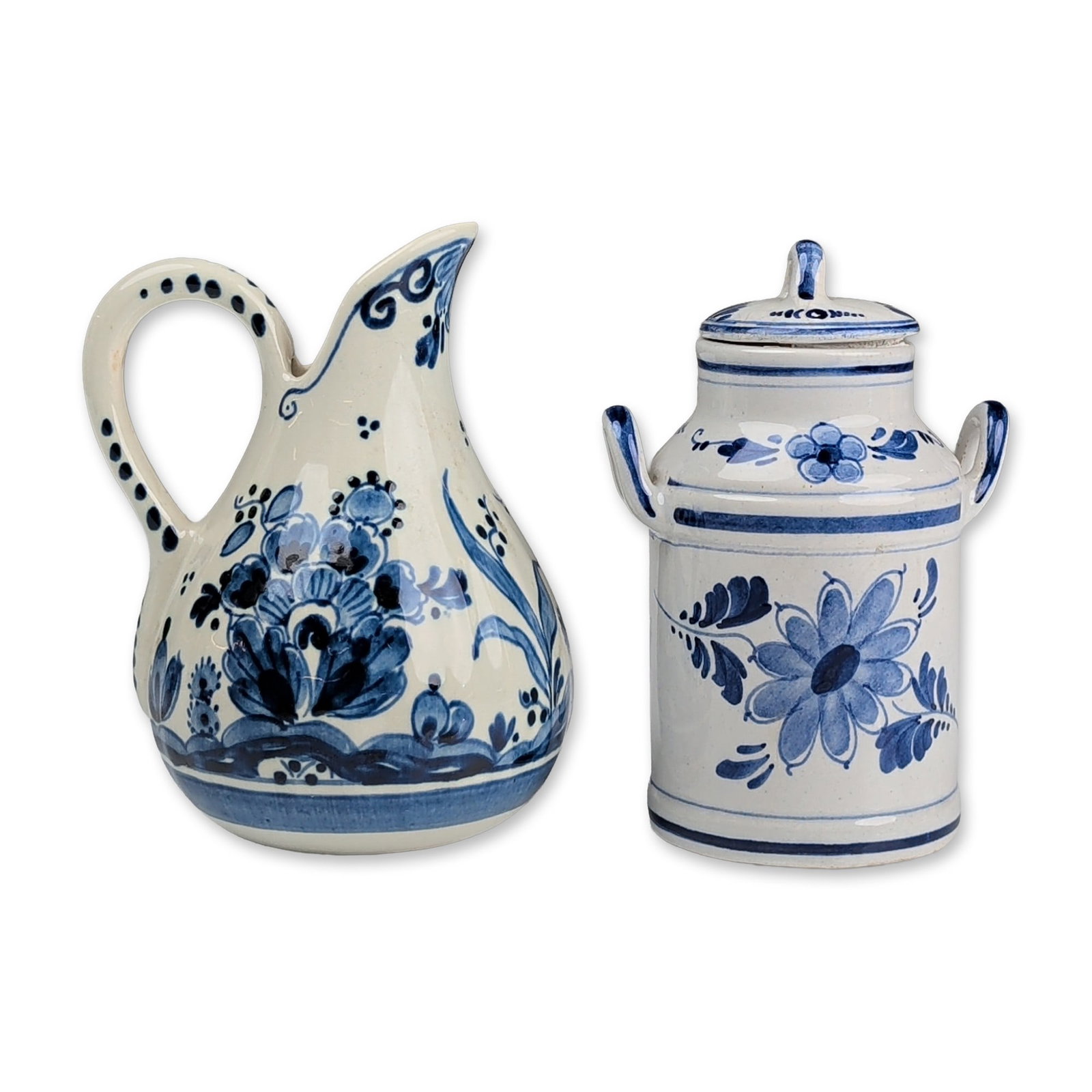 2pc Dutch Delft Blauw Hand-Painted Ceramics Milk Jug and Pitcher (1 of 5)