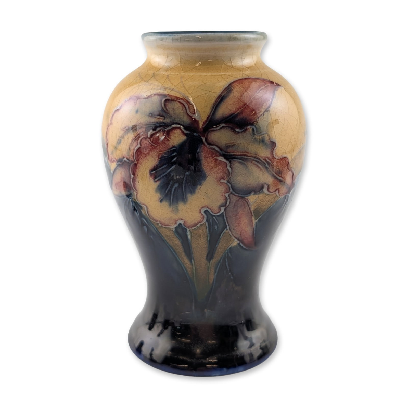 William Moorcroft Orchid on Ochre Pattern Ceramic Vase (1 of 4)