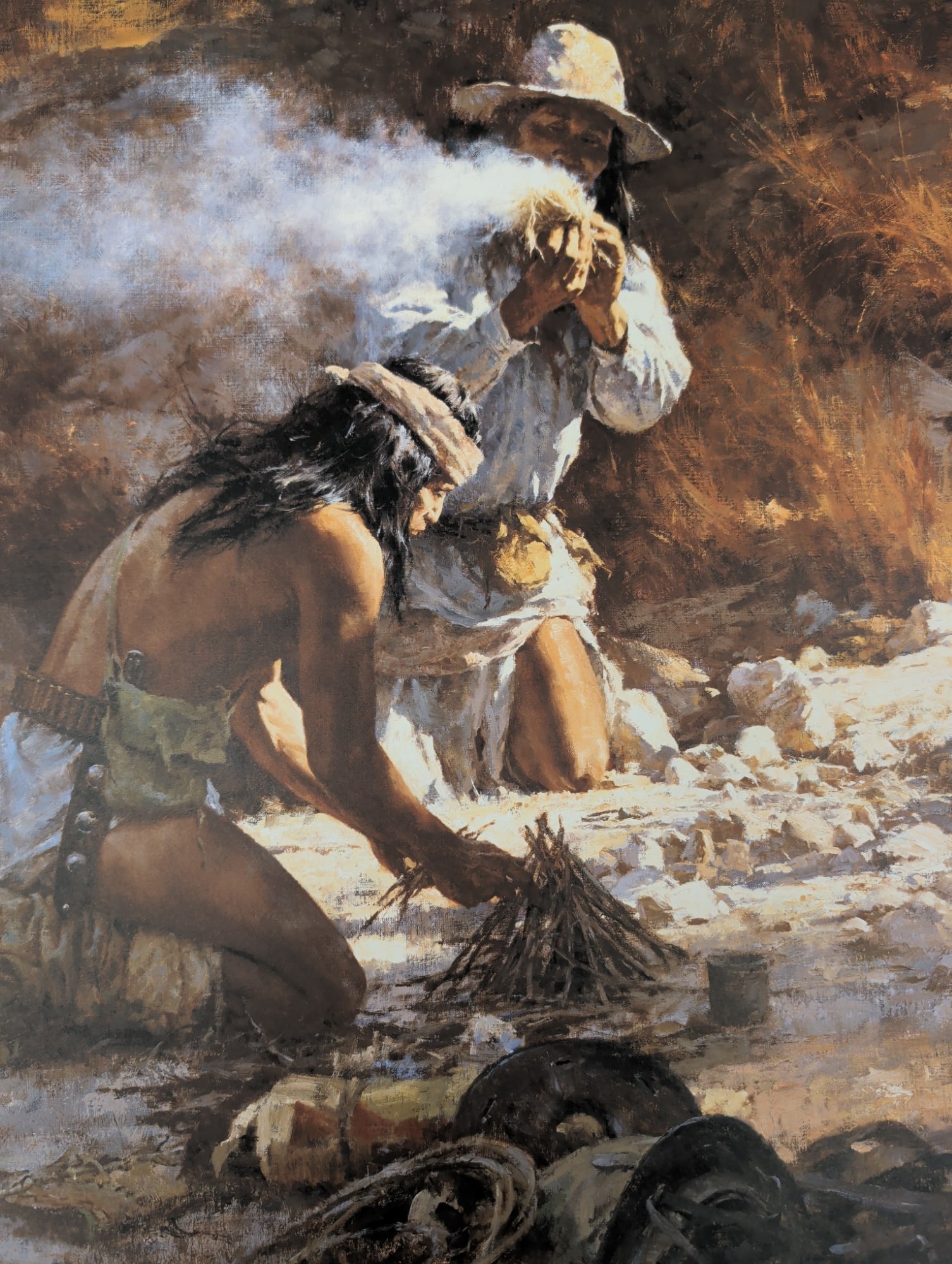 Howard Terpning "The Apache Fire Makers" Signed Lithograph - 2