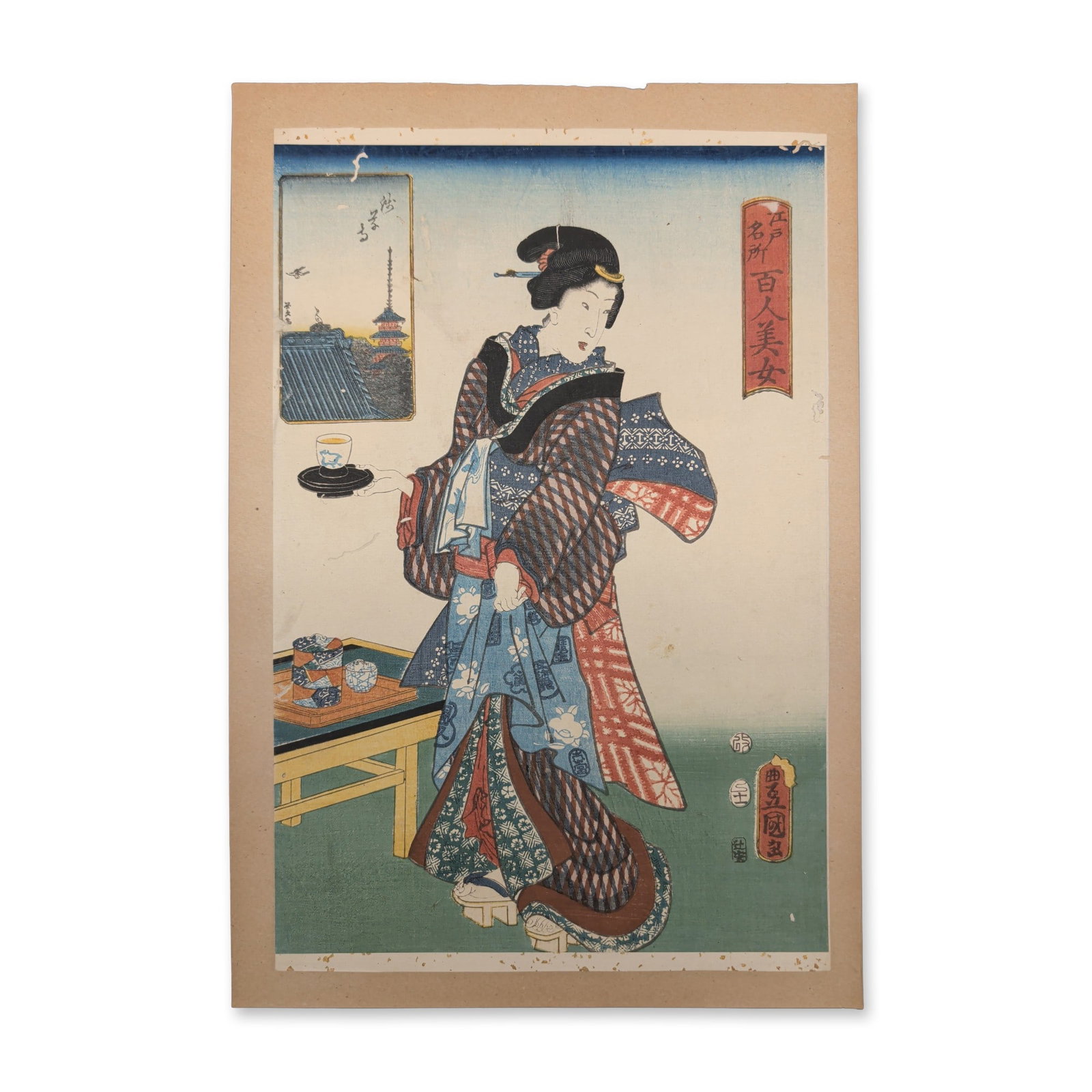 Utagawa Kunisada (Toyokuni III) (Japanese, 1786-1865) Woodcut on Paper from One Hundred Beauties of (1 of 4)