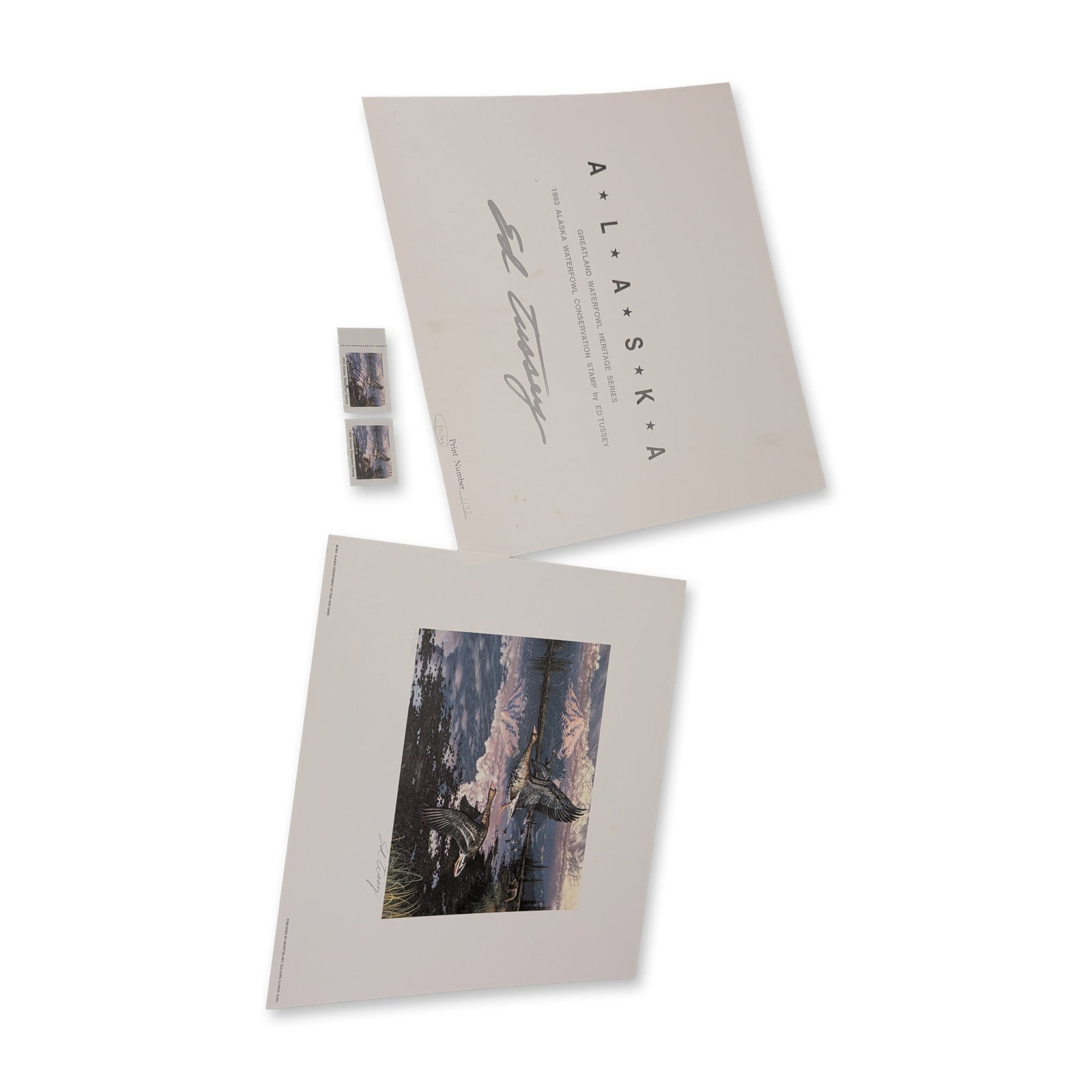 Ed Tussey Signed 1993 Alaska Waterfowl Conservation Stamp Print and Stamps (1 of 8)