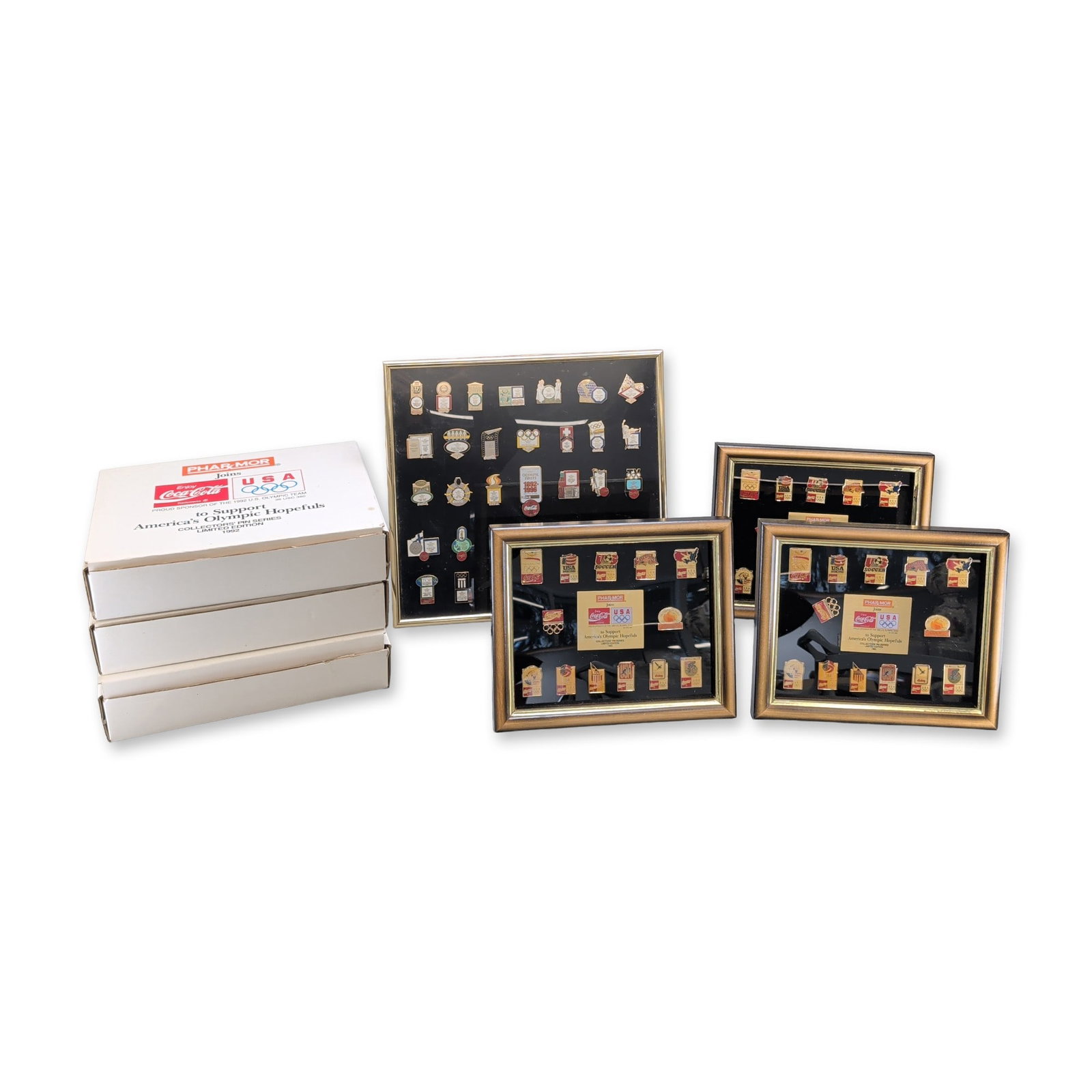 Group of 4 Framed Coca-Cola 1992 USA Olympic Pin Collection (1 of 3)