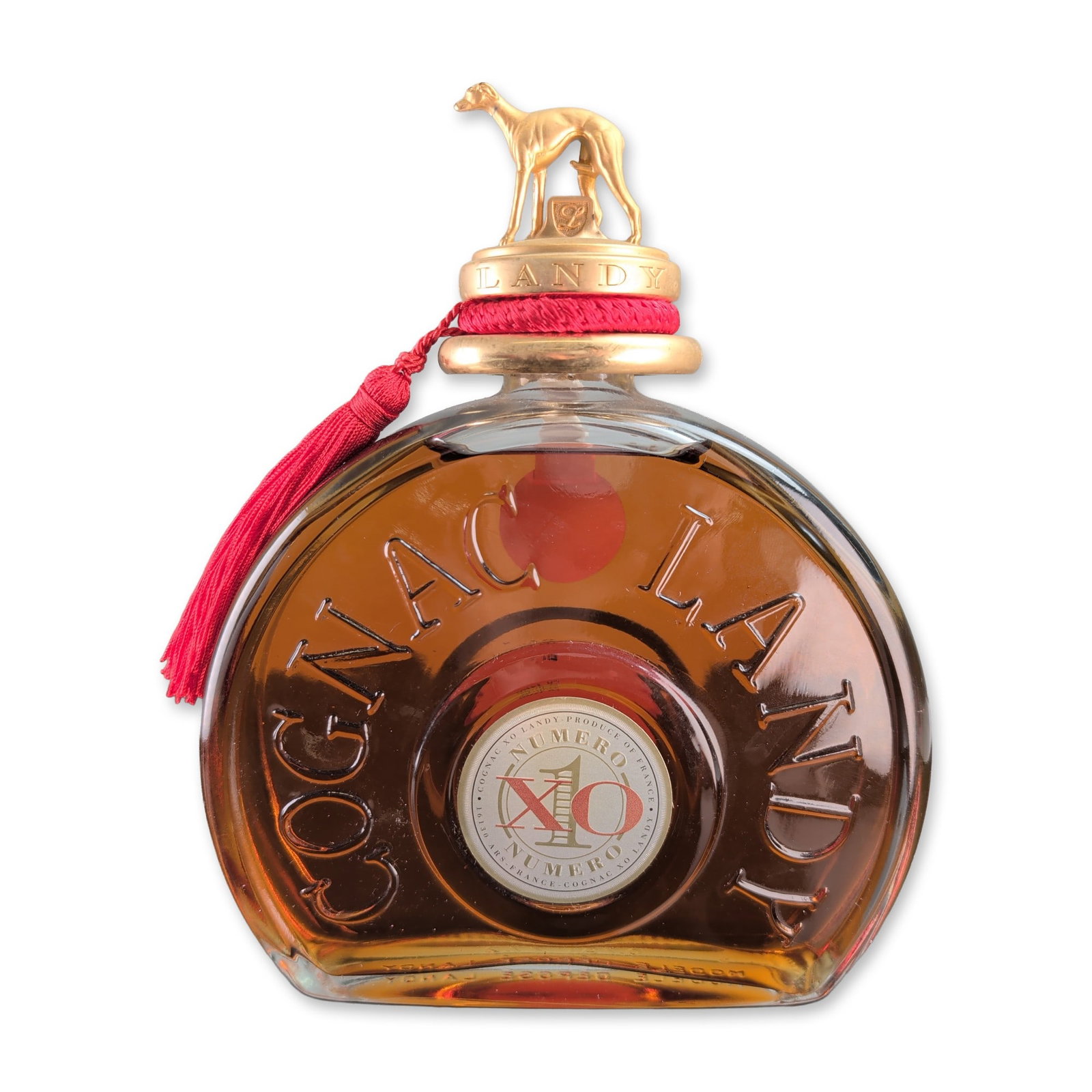 Landy XO Numero 1 Cognac Decanter w/ Greyhound Gold-Toned Stopper (1 of 4)