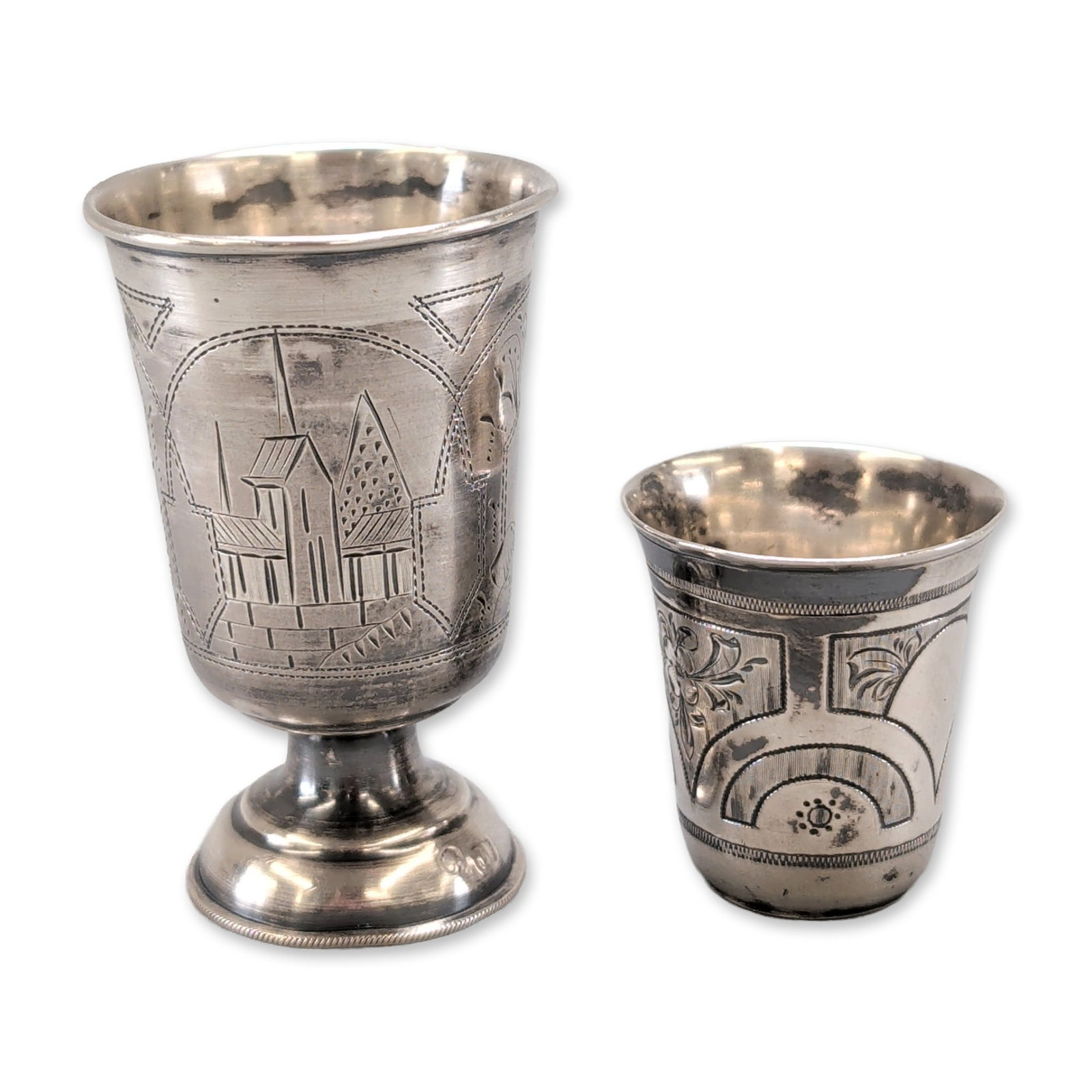 2pc Russian and Eastern European Silver Kiddush Cups (1 of 5)