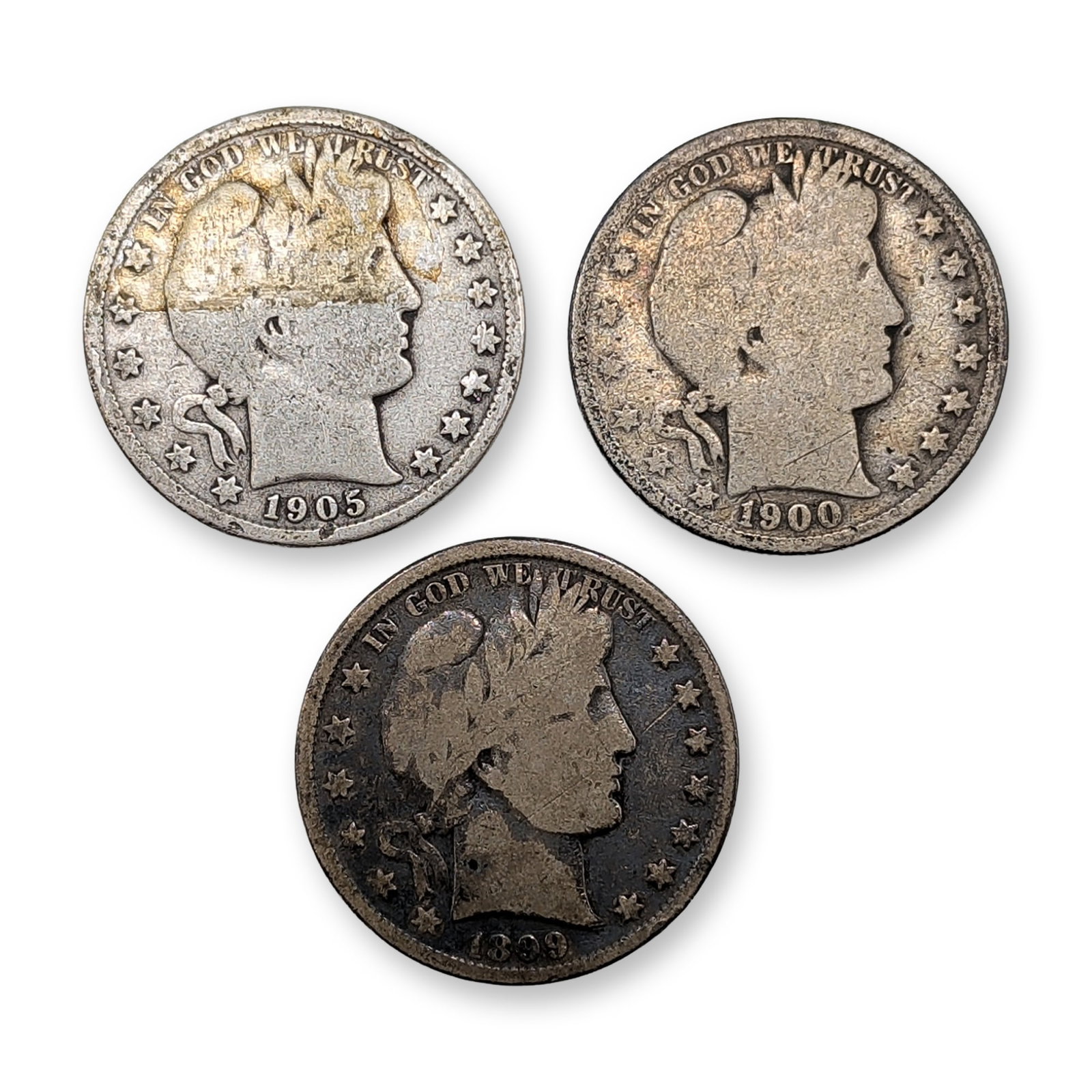 3pc 1899, 1900, 1905 US Barber Silver Half Dollar Coins (1 of 4)