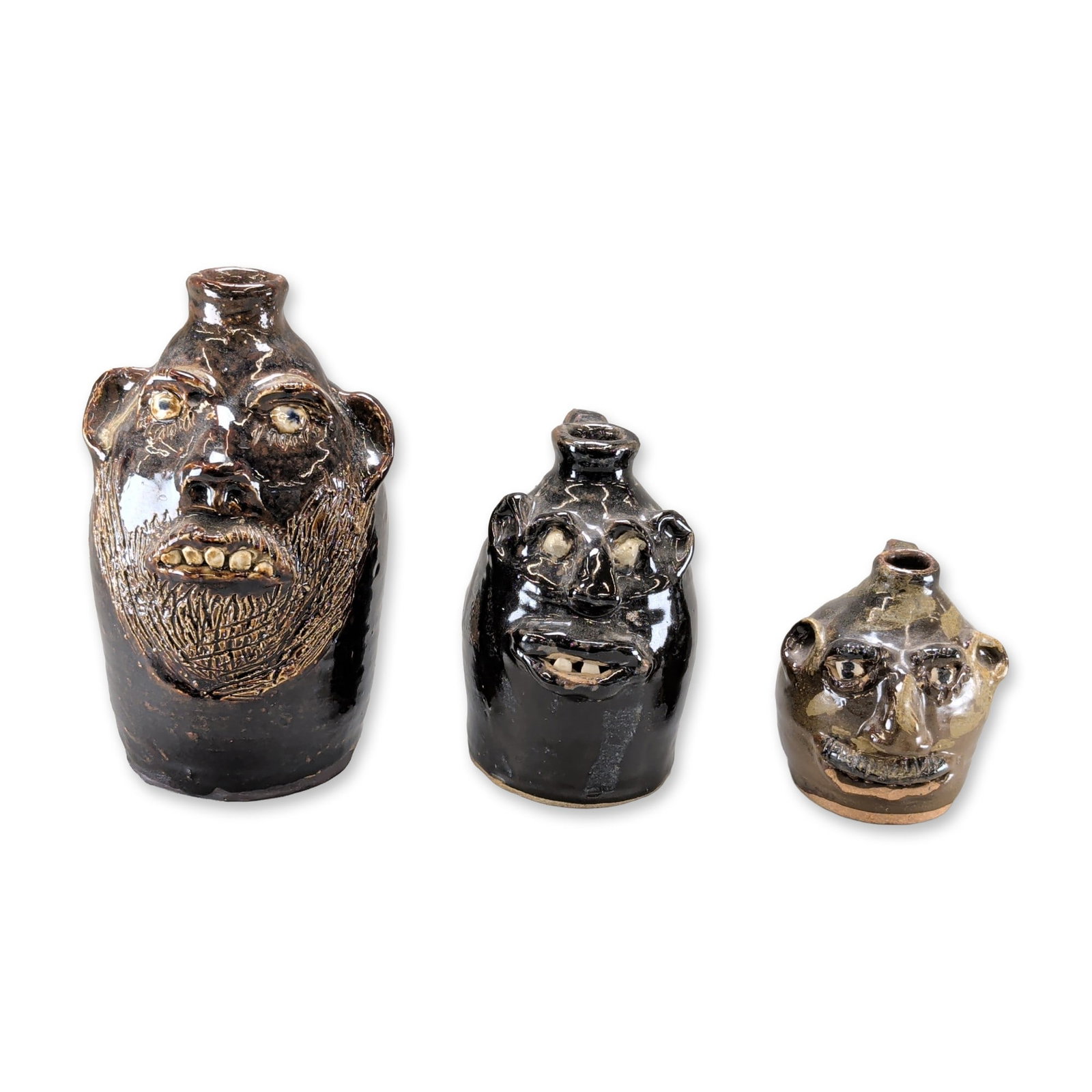 3pc Marie Rogers Folk Pottery Georgia Stoneware Face Jugs (1 of 4)
