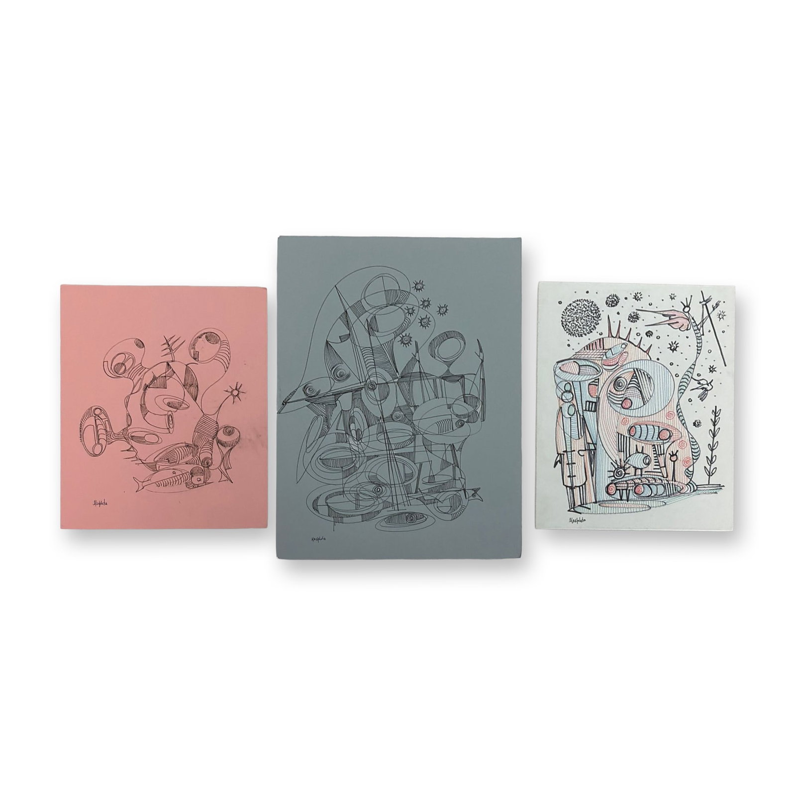 3pc Alfonso Rendon aka Masplata (Panamanian, 1957 - 2025), Pen and Marker on White and Colored (1 of 5)