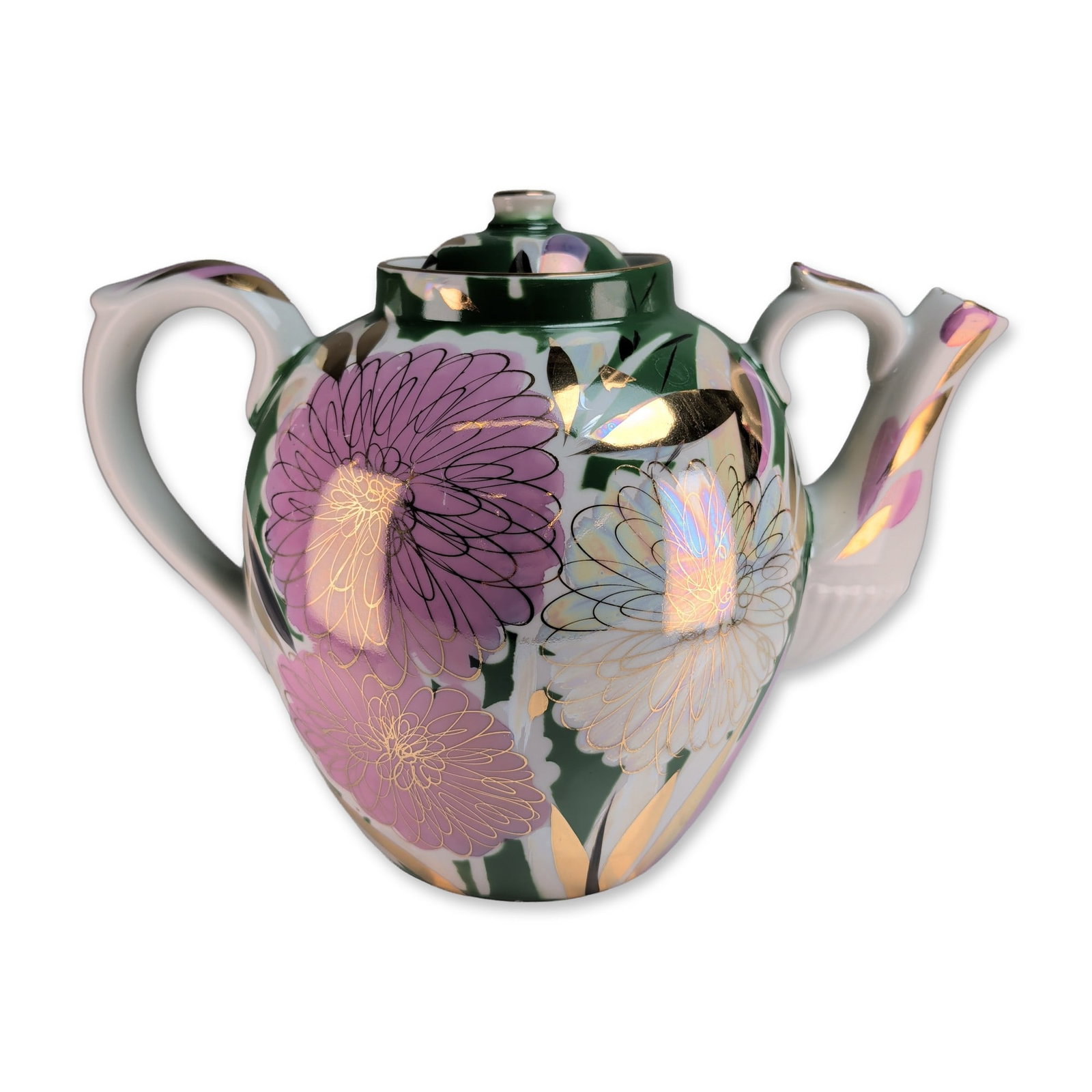Dulevo Russia Hand-Painted Lidded Porcelain Teapot w/ Gilded Accents (1 of 4)