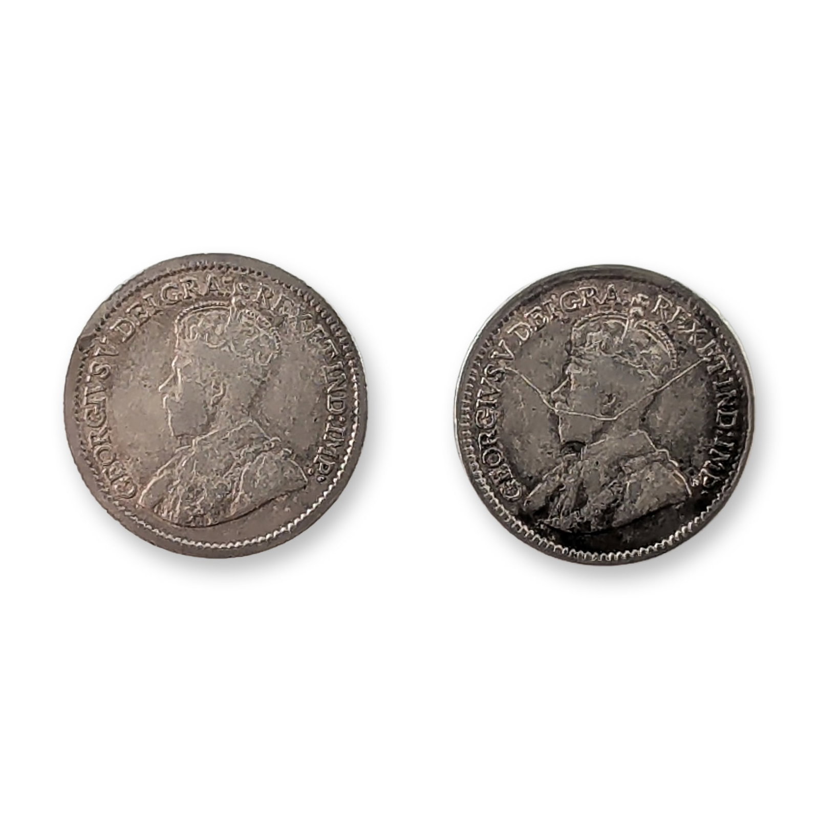 2pc 1916, 1919 Canada Silver 5-Cent George V with DEI GRATIA Coins (1 of 2)