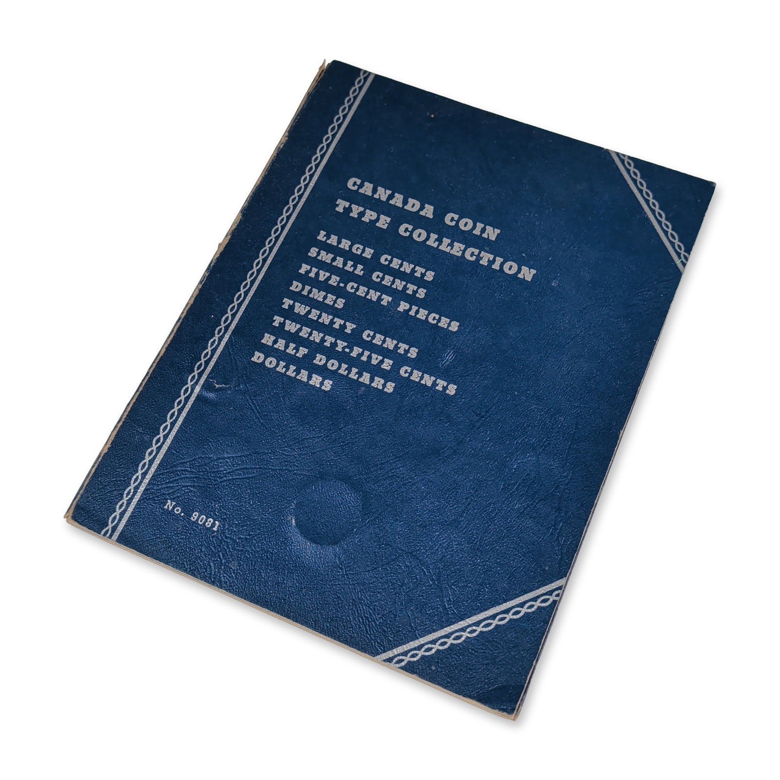 Whitman No. 9081 37pc Canada Coin Type Collection: Whitman No. 9081 Canada Coin Type Collection folder containing a group of Canadian circulation coins. The blue cloth-bound board folder, copyright 1958, was produced by Whitman Publishing Company, Rac