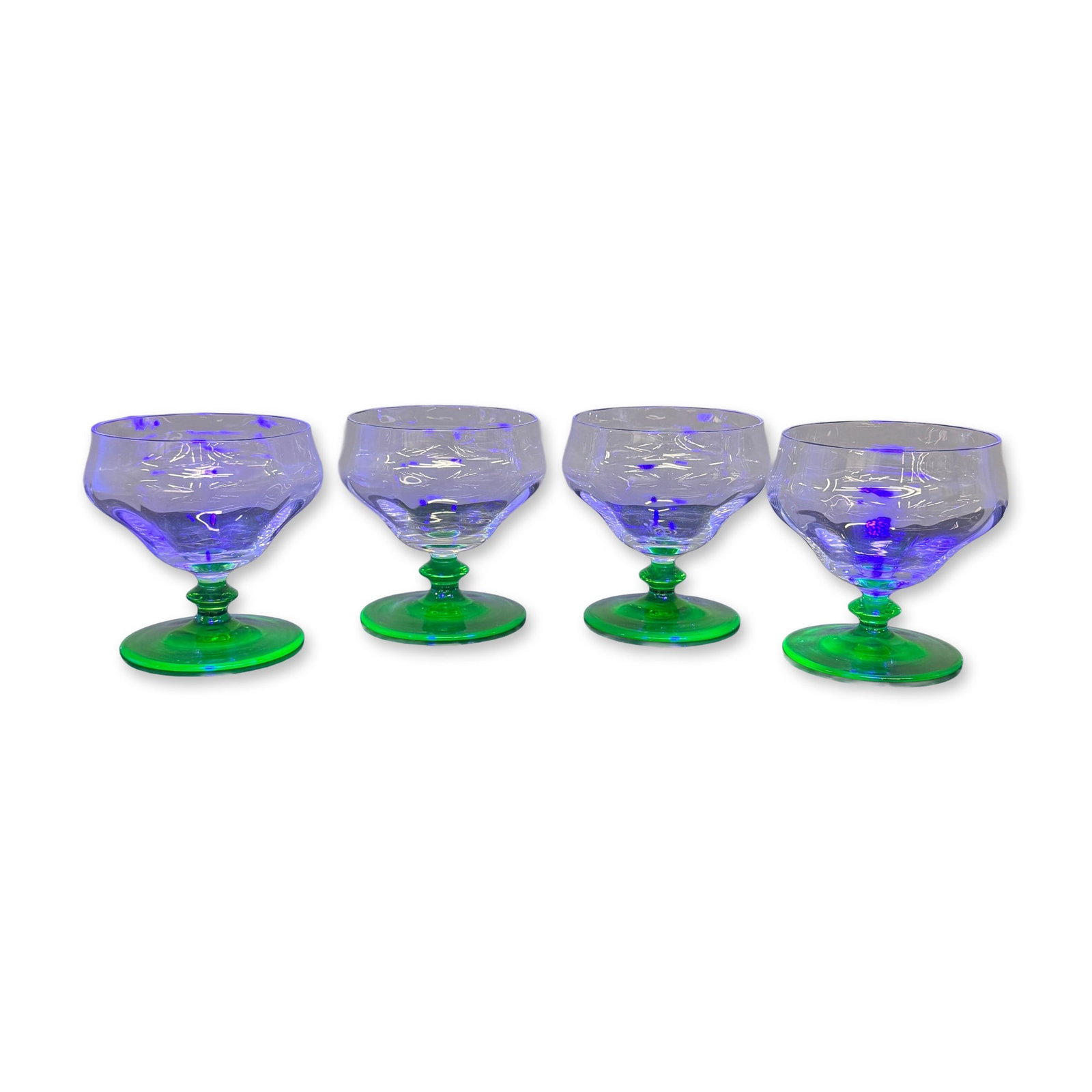 4pc Uranium Green Glass Stemware