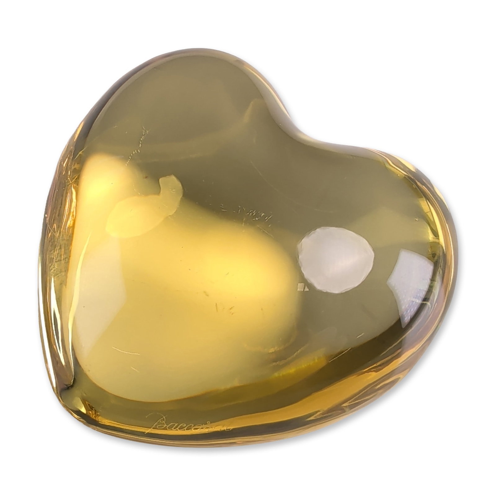 Baccarat France Yellow Crystal Heart Paperweight (1 of 5)