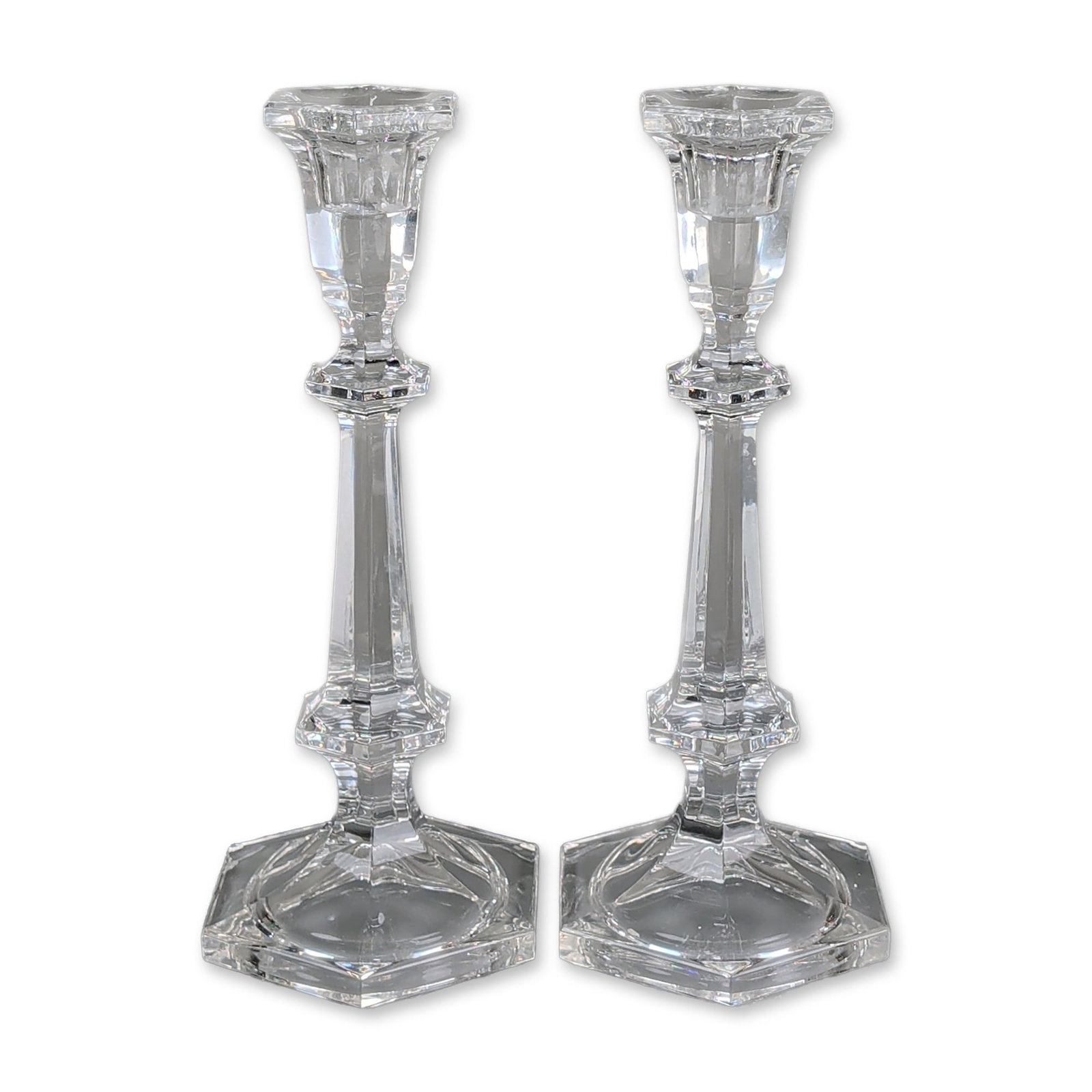 Pair of Glass Hexagonal Candlesticks (1 of 4)