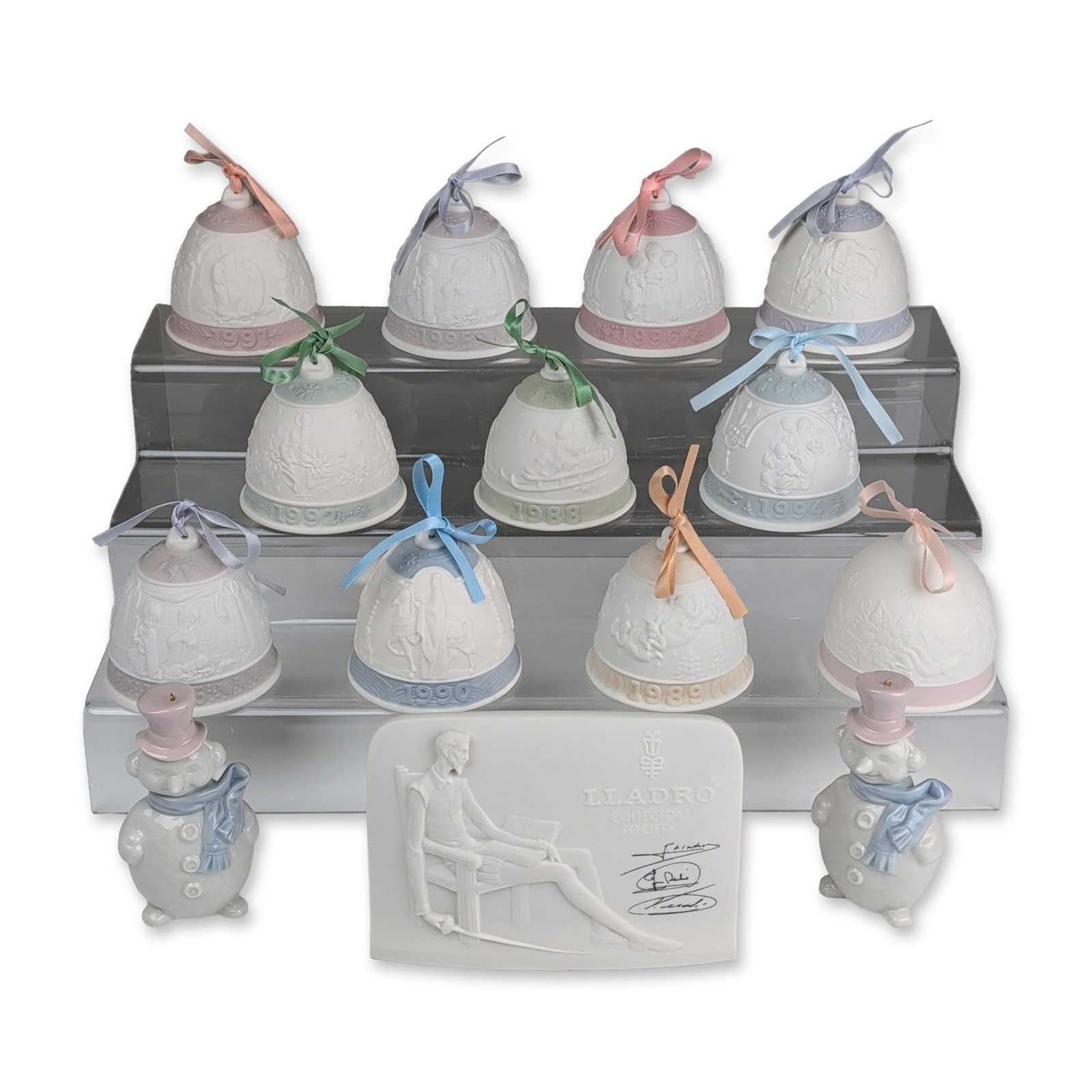 14pc Lladro Porcelain Collector Society Bells, Snowmen Ornaments & Charter Member Plaque (1 of 3)