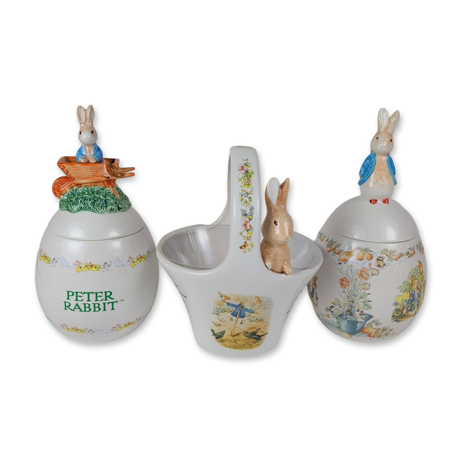 3pc Teleflora Beatrix Potter Ceramic Handle Basket and Cookie Jars Collection (1 of 9)
