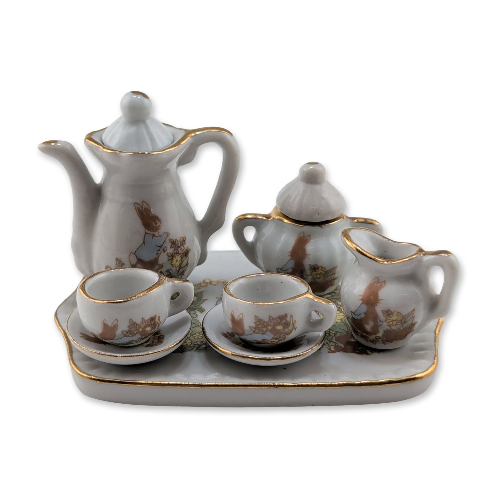 8pc Miniature Porcelain Peter Rabbit Tea Service Set Figurines (1 of 4)