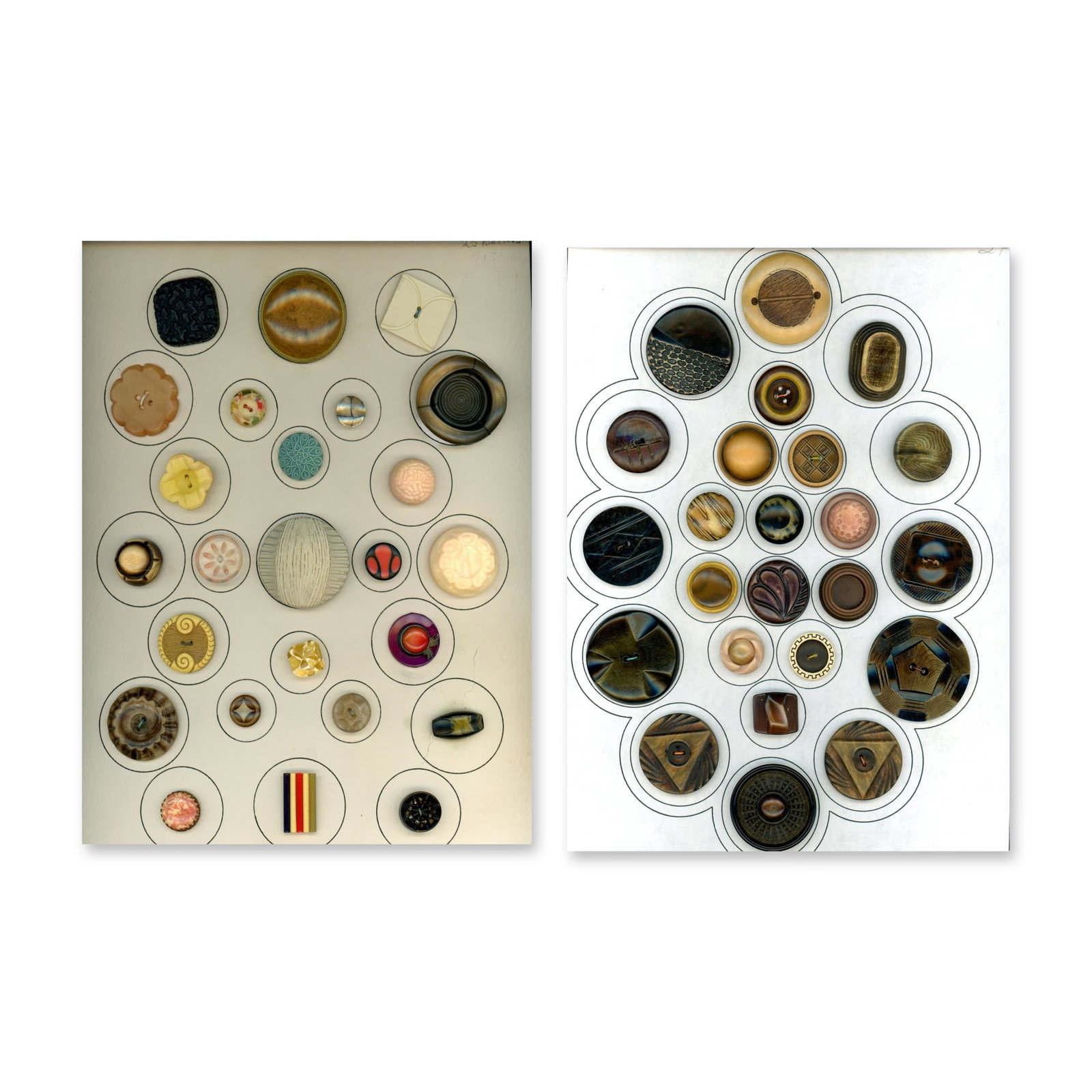 2 CARDS OF ASSORTED 1920'S CELLULOID BUTTONS (1 of 3)